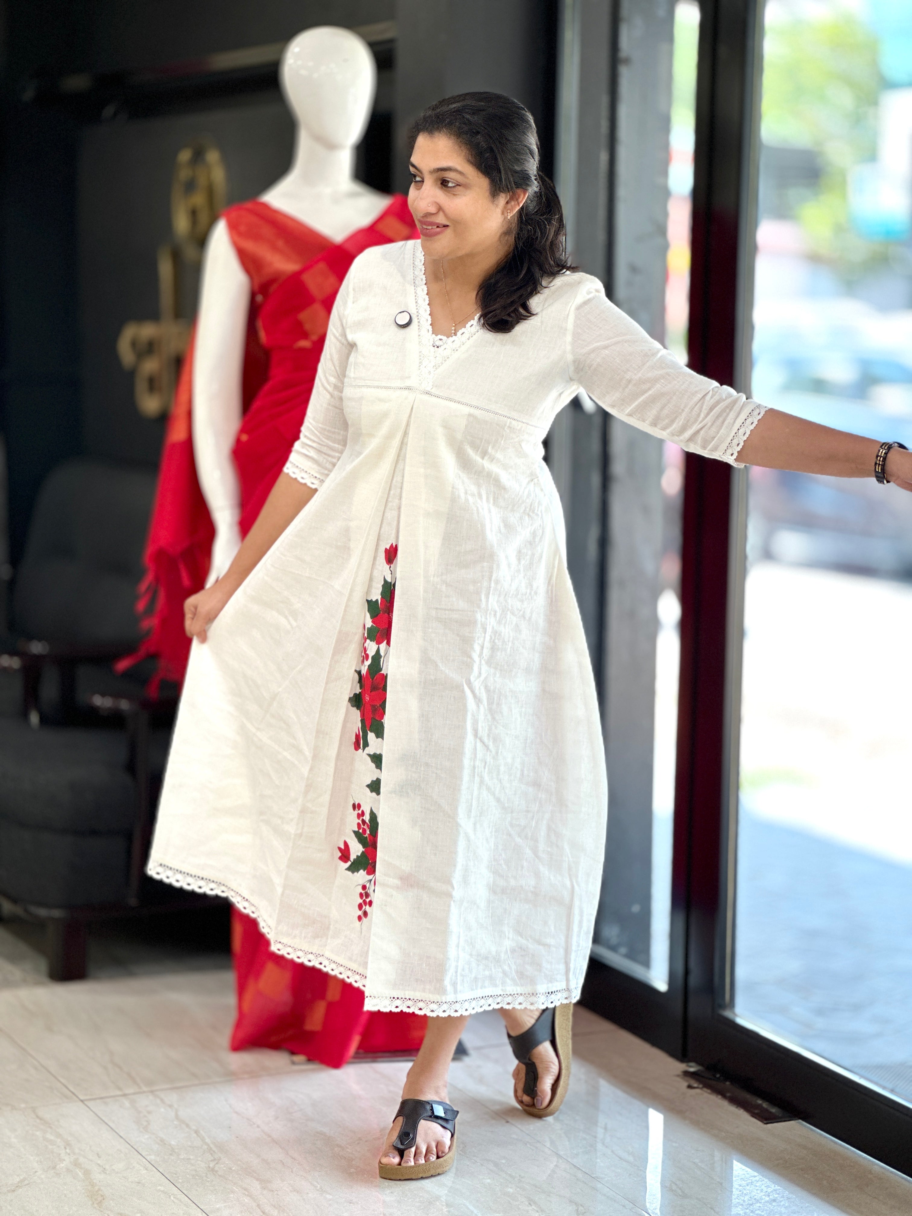 Hand Painted Linen Cotton Kurta Material | JSC535