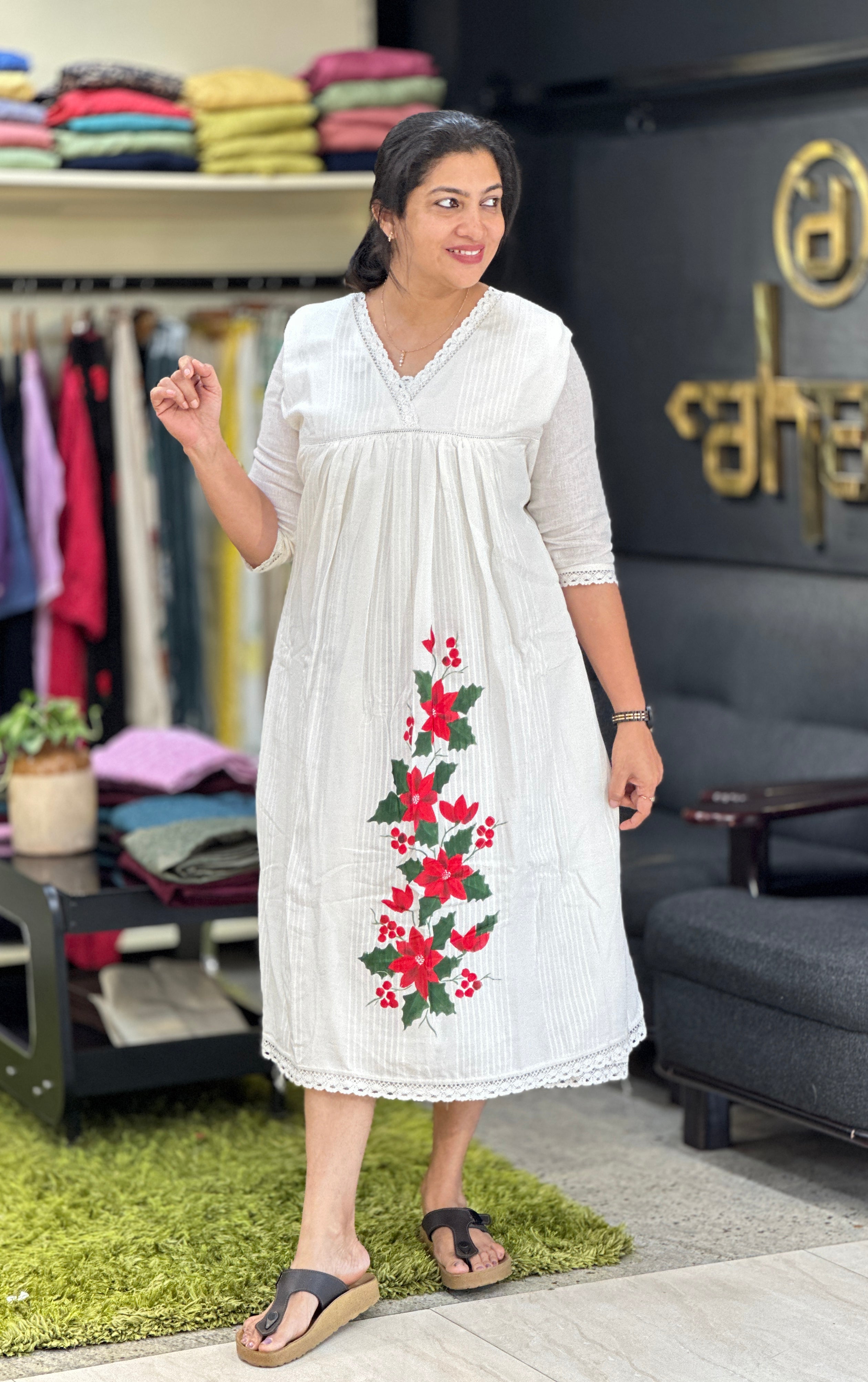 Hand Painted Linen Cotton Kurta Material | JSC537