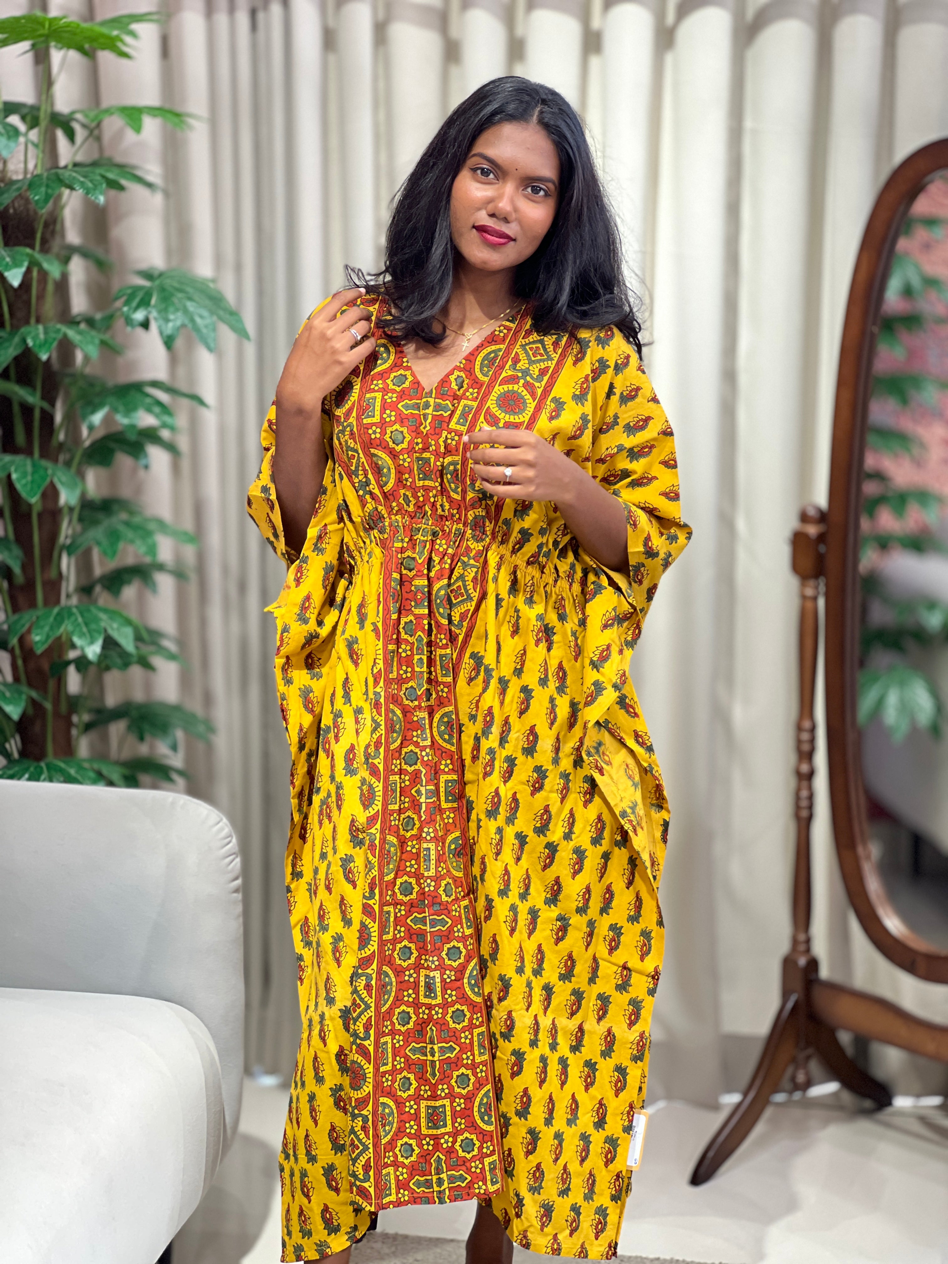 Block Printed Cotton Kaftan | DNT1150