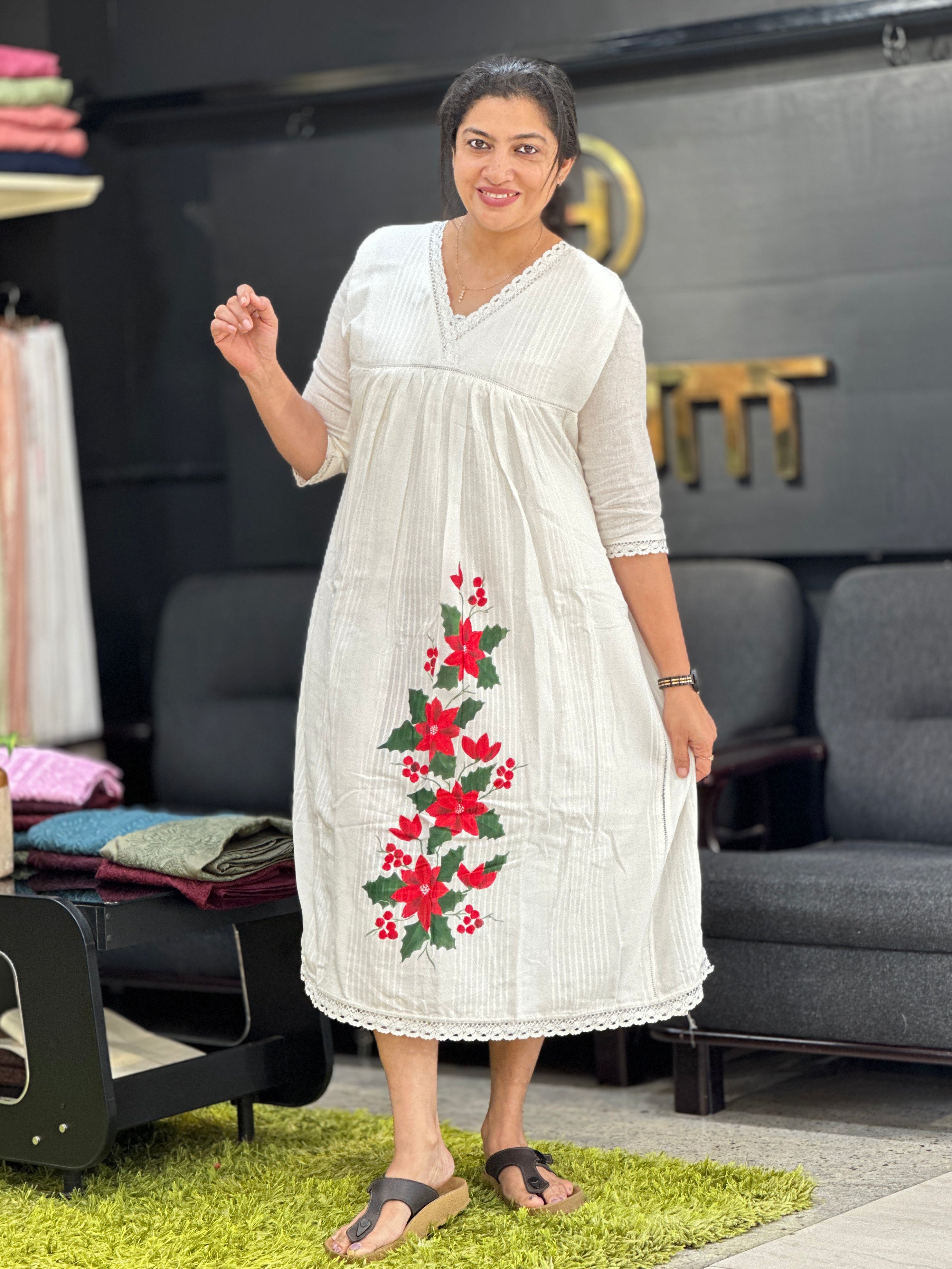 Hand Painted Linen Cotton Kurta Material | JSC537