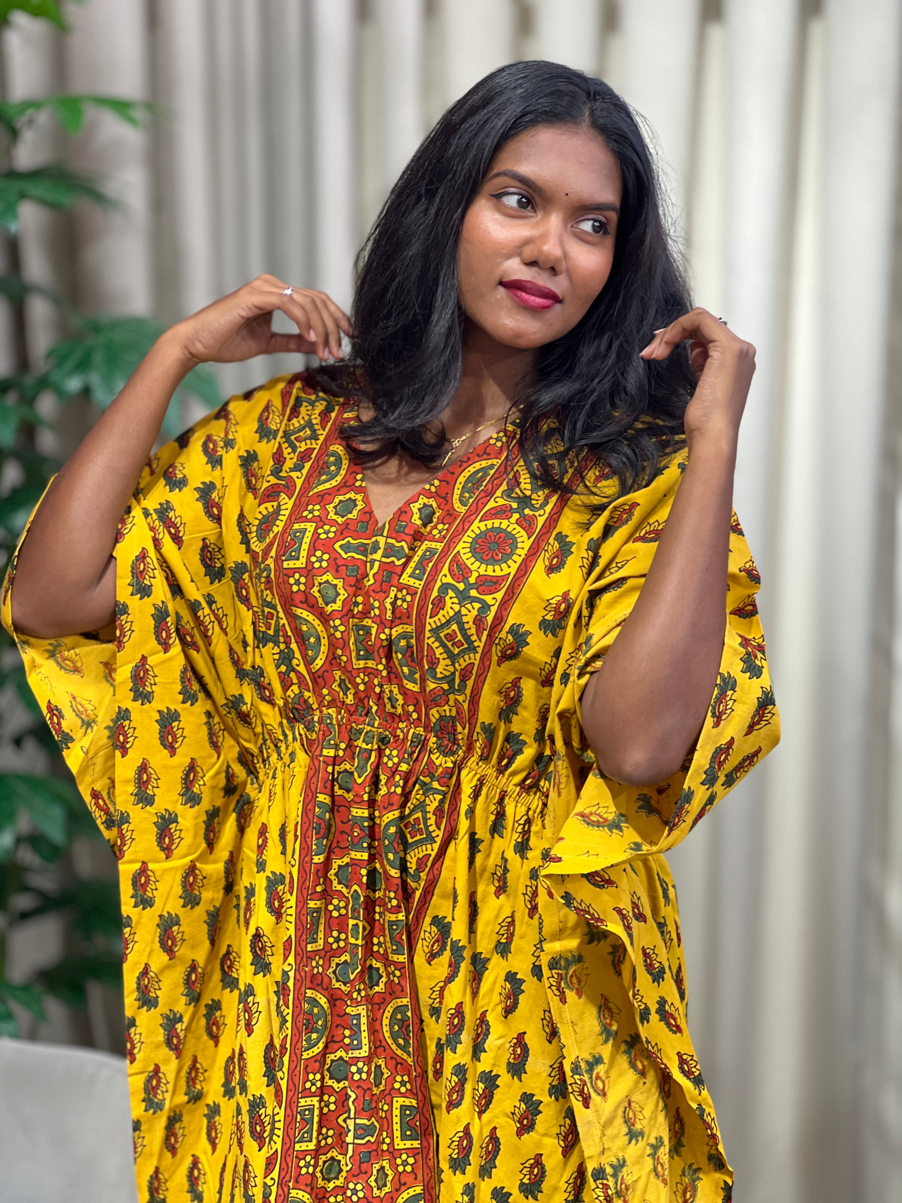 Block Printed Cotton Kaftan | DNT1150