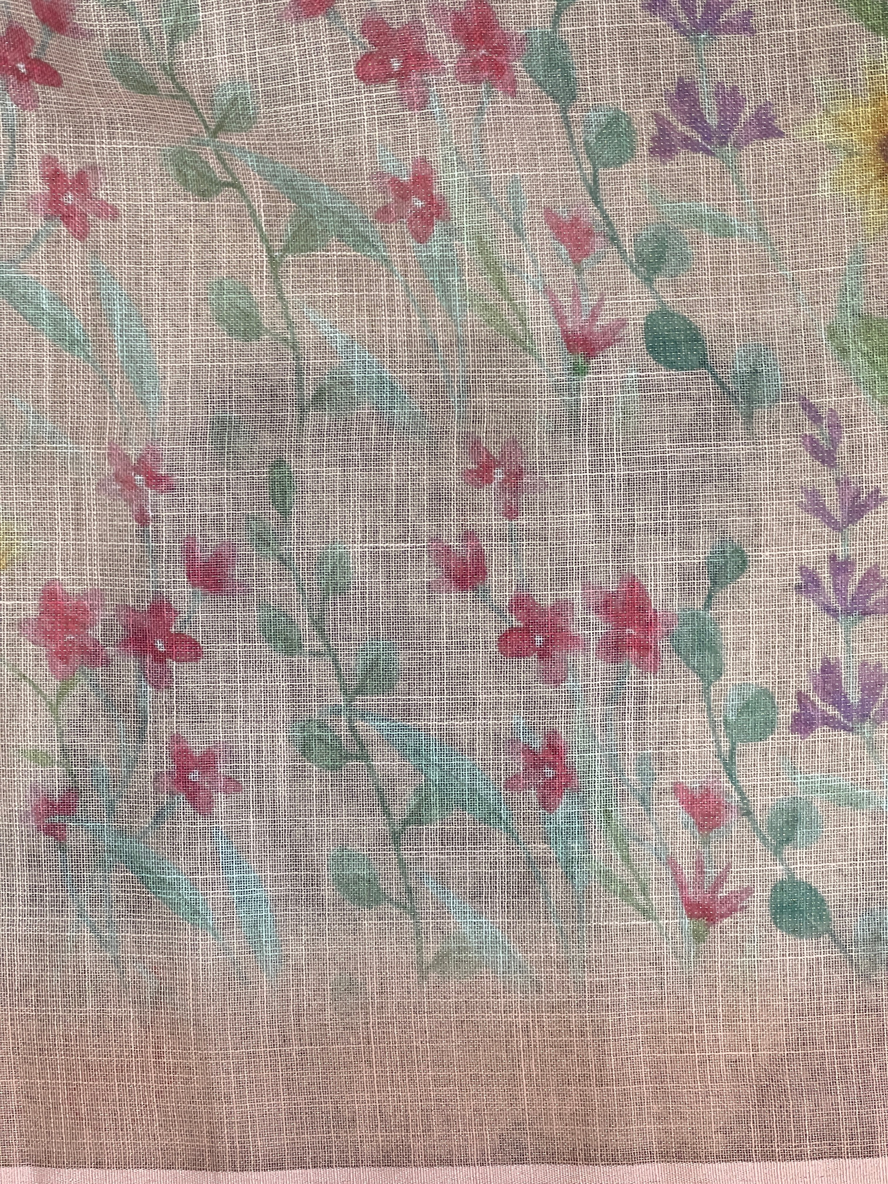 Floral Print With Hand Embroidery Detailed Tissue Linen Saree | BLD1879