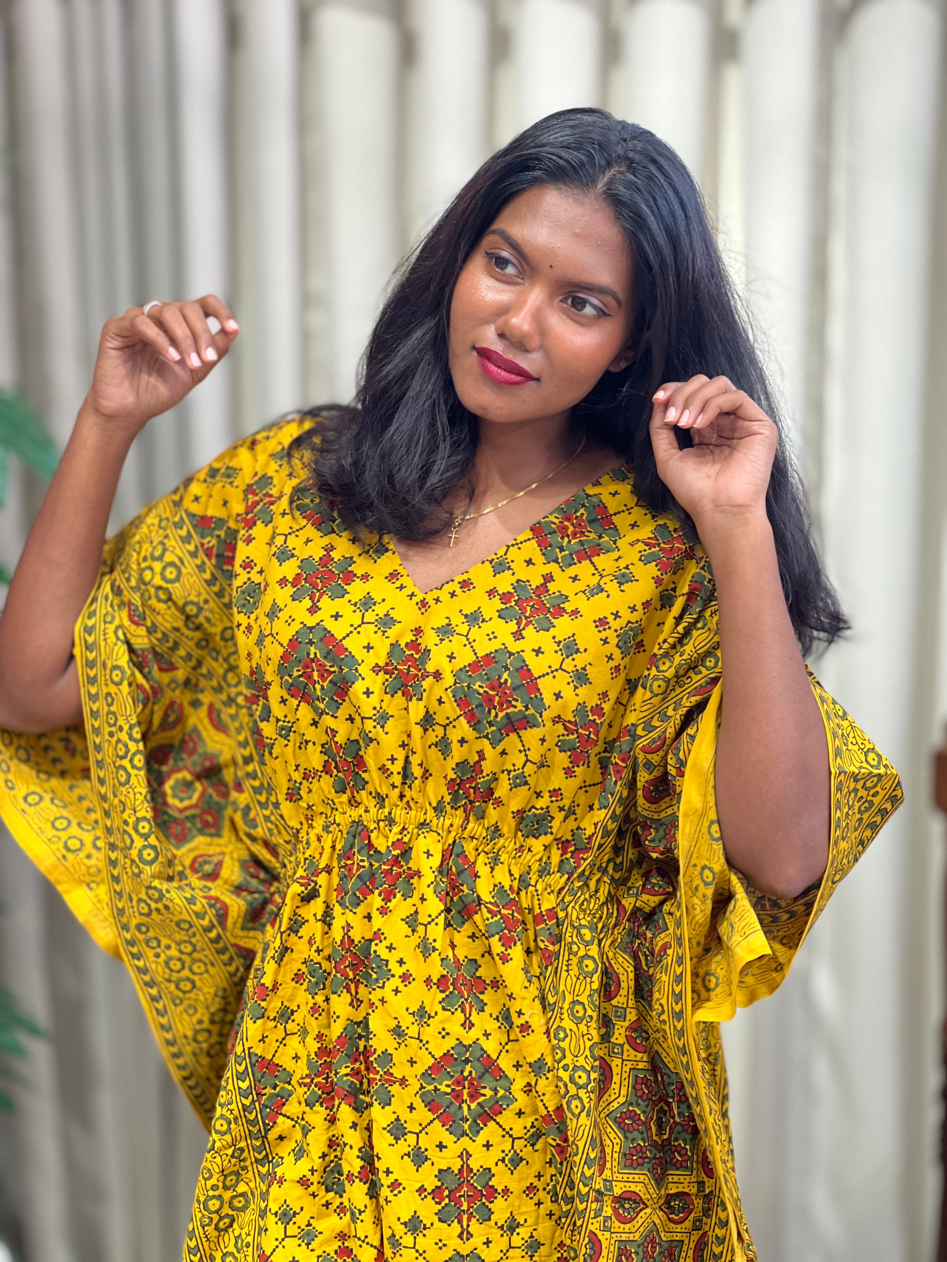 Block Printed Cotton Kaftan | DNT1130