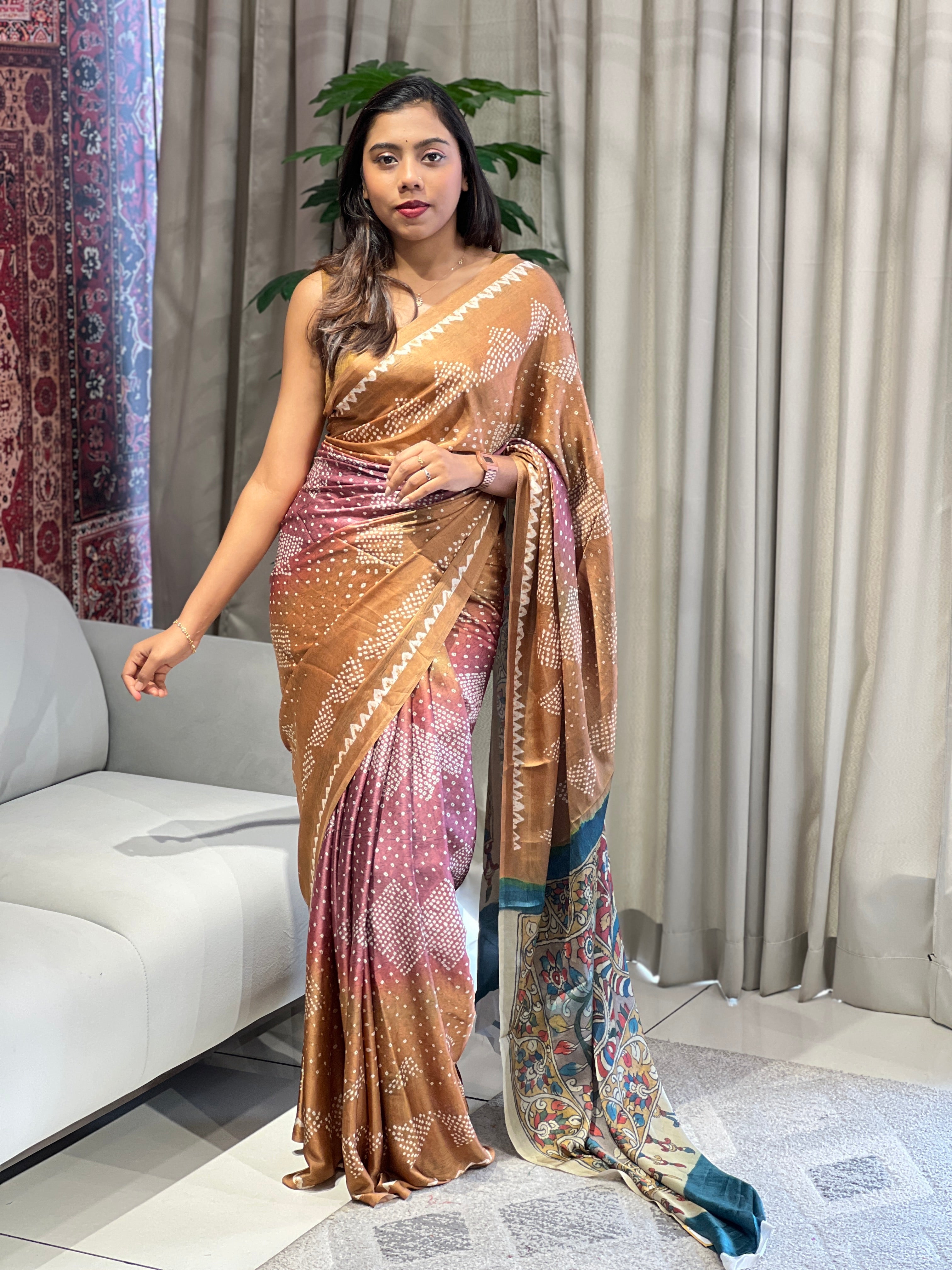 Bandhani Print Patterned Semi Modal Saree | SSN457