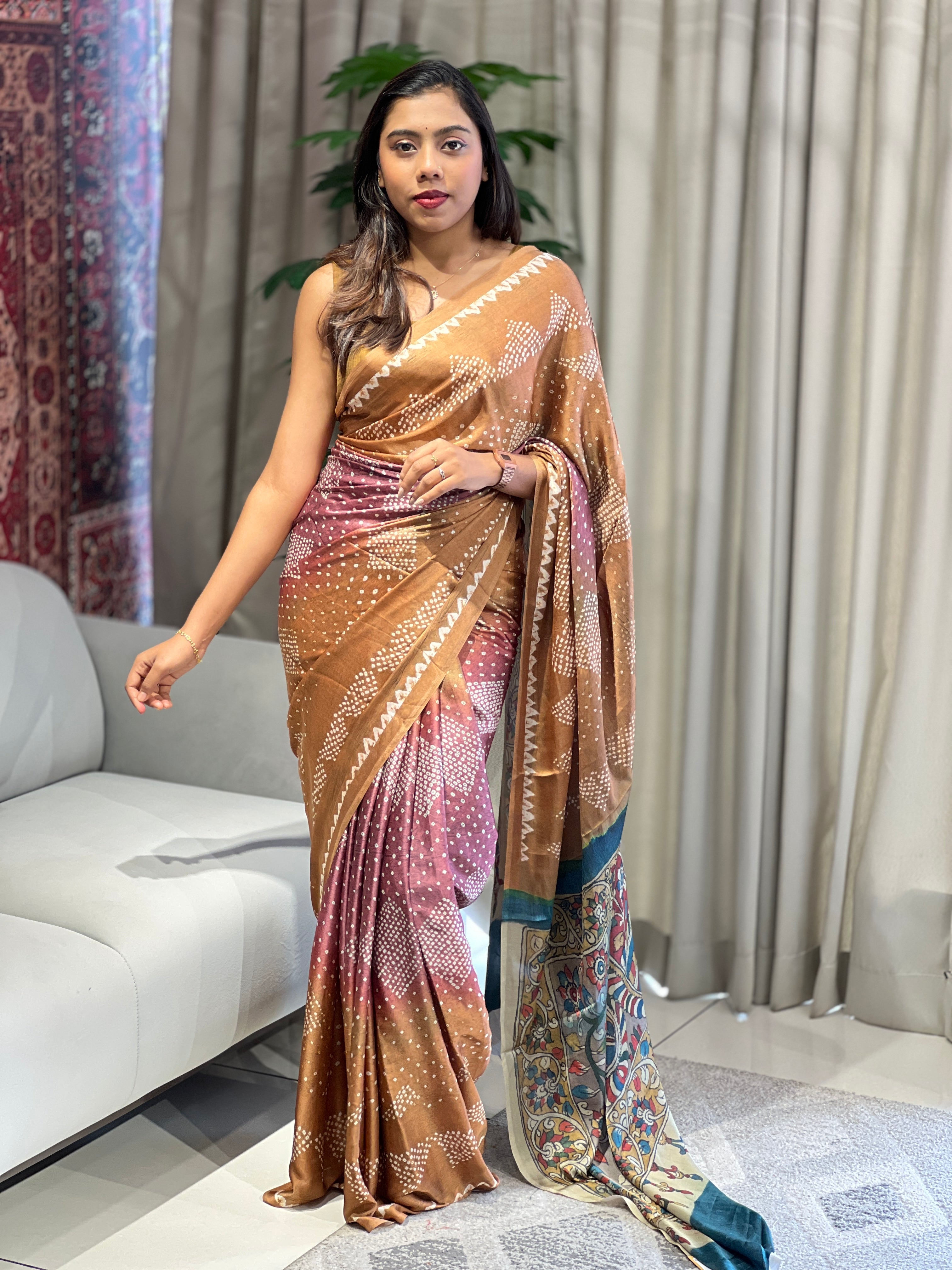Bandhani Print Patterned Semi Modal Saree | SSN457
