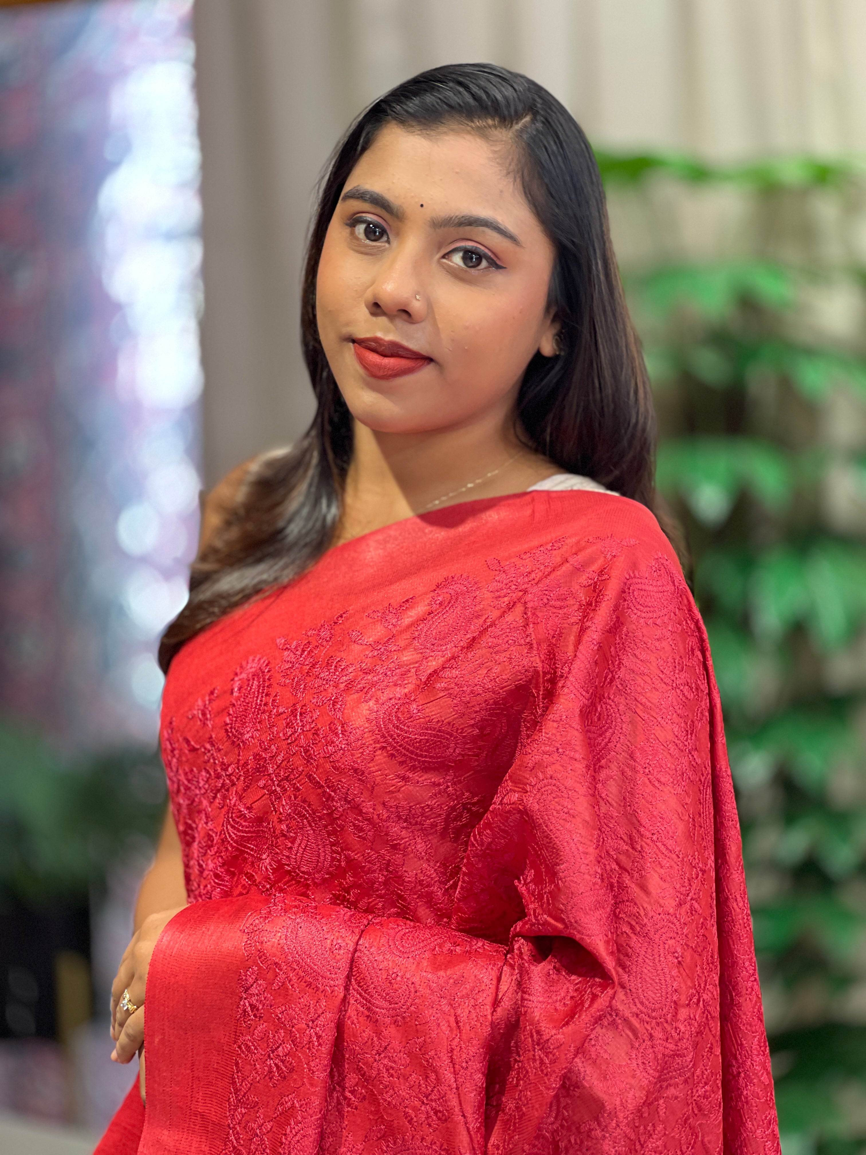 Paisley Embroidered Noil Tussar Saree | HS1407