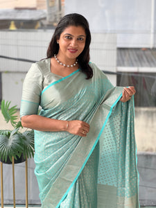 Golden Zari Weaved Semi Banarasi Silk Saree | NN379