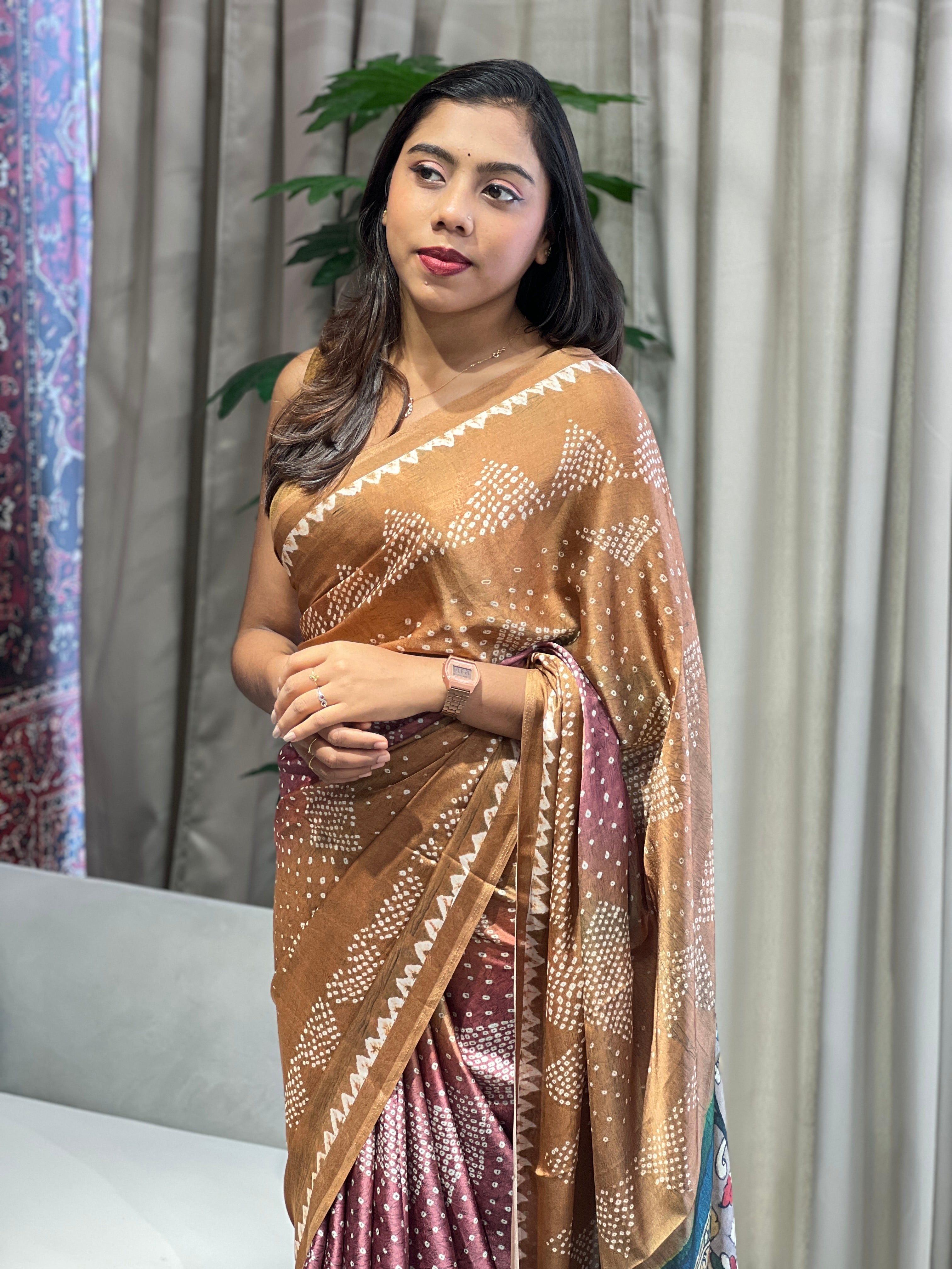 Bandhani Print Patterned Semi Modal Saree | SSN457