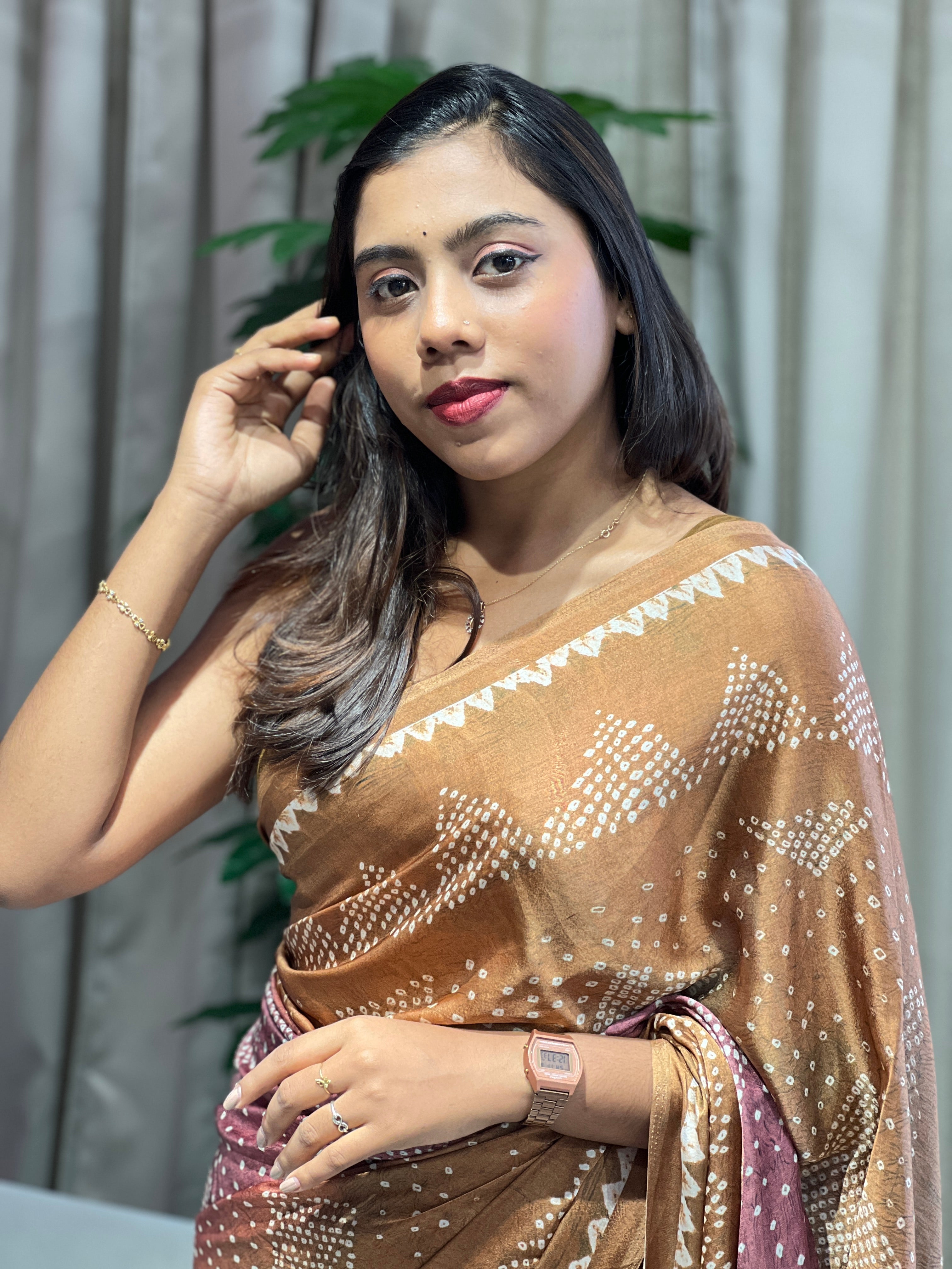 Bandhani Print Patterned Semi Modal Saree | SSN457