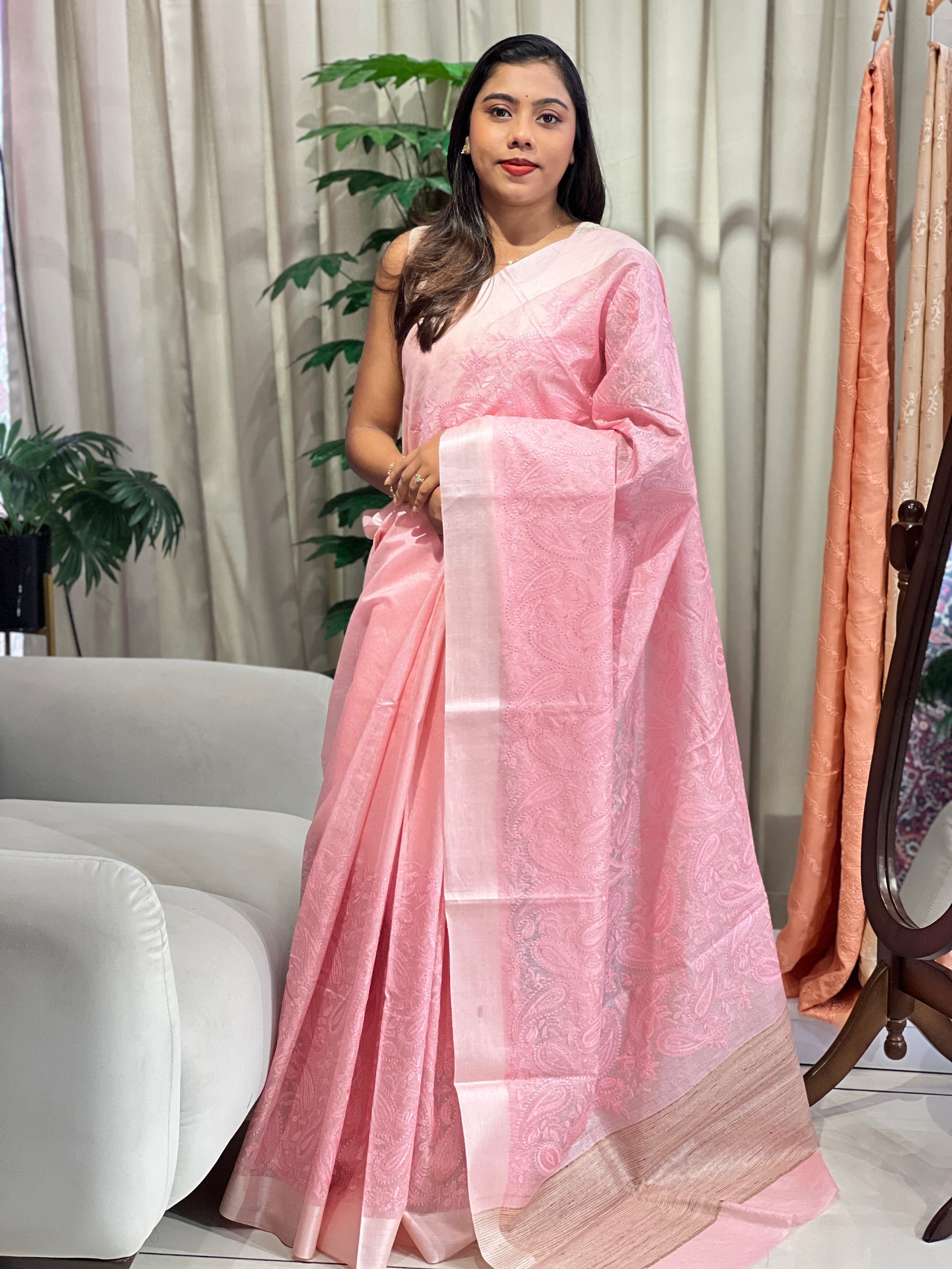 Computerized Embroidery Noil Tussar Saree | HS1406
