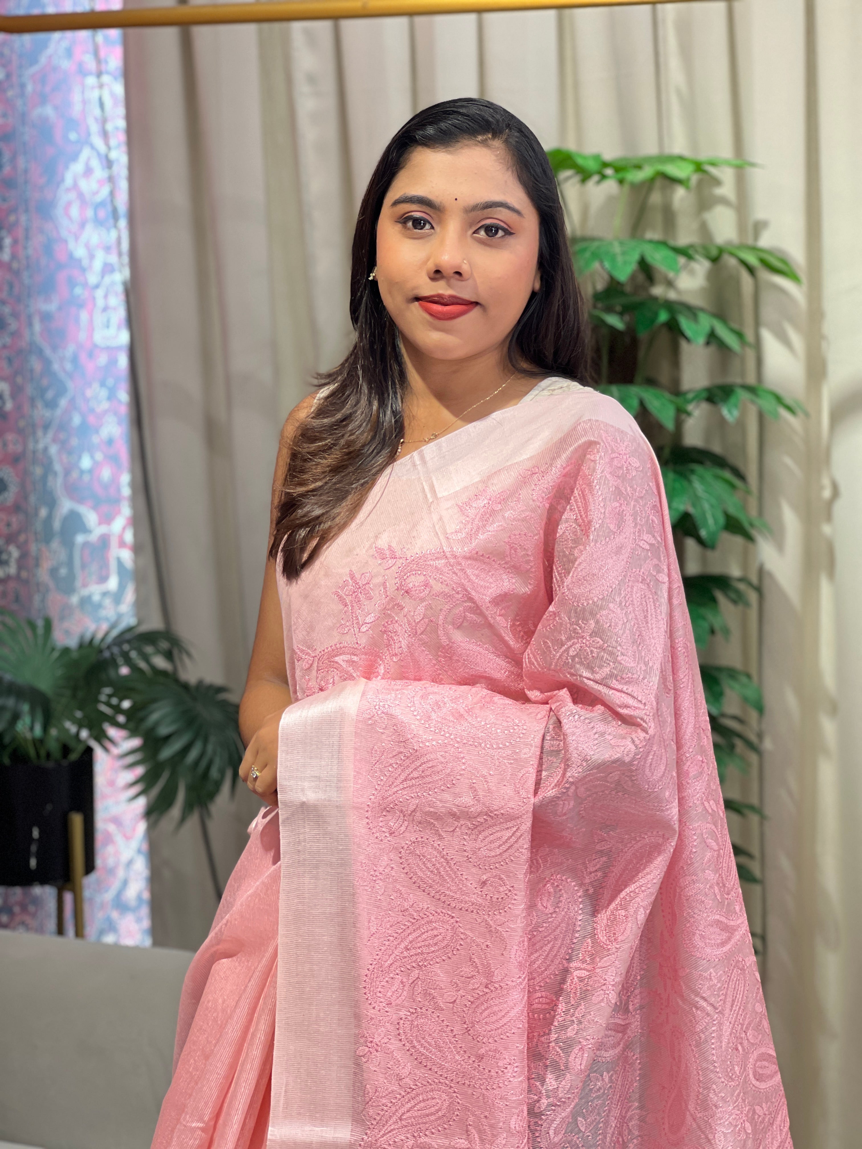 Computerized Embroidery Noil Tussar Saree | HS1406