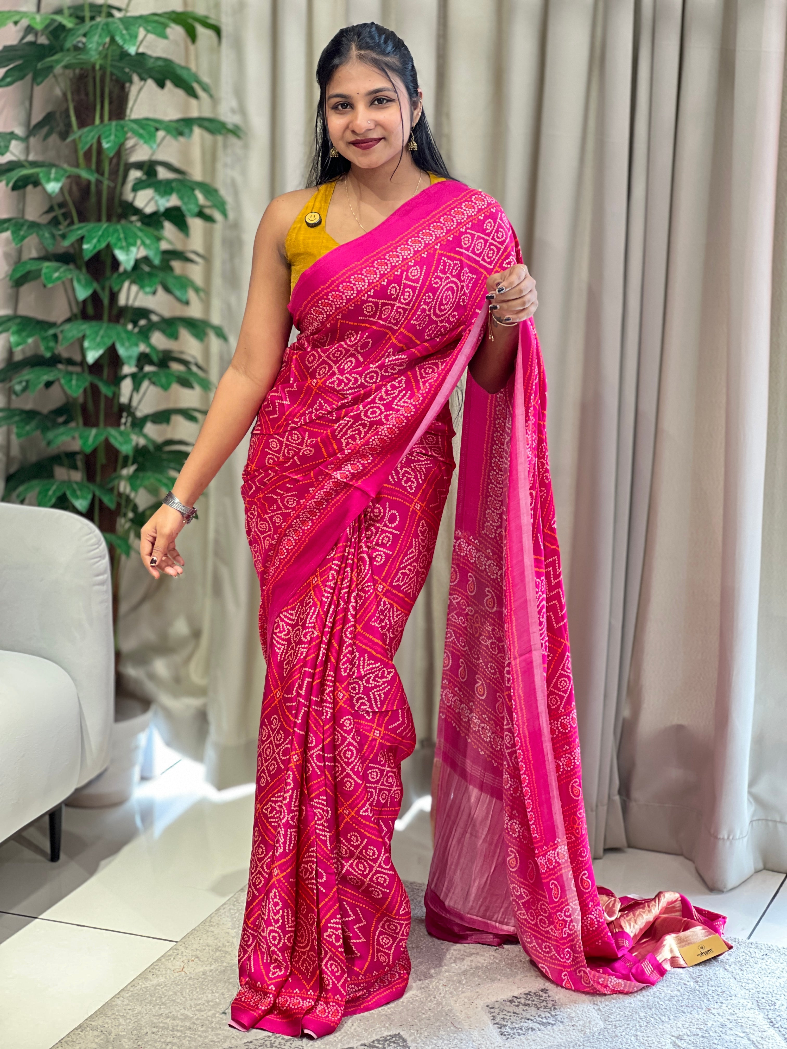 Bandhani Printed Semi Modal Saree | SSN459