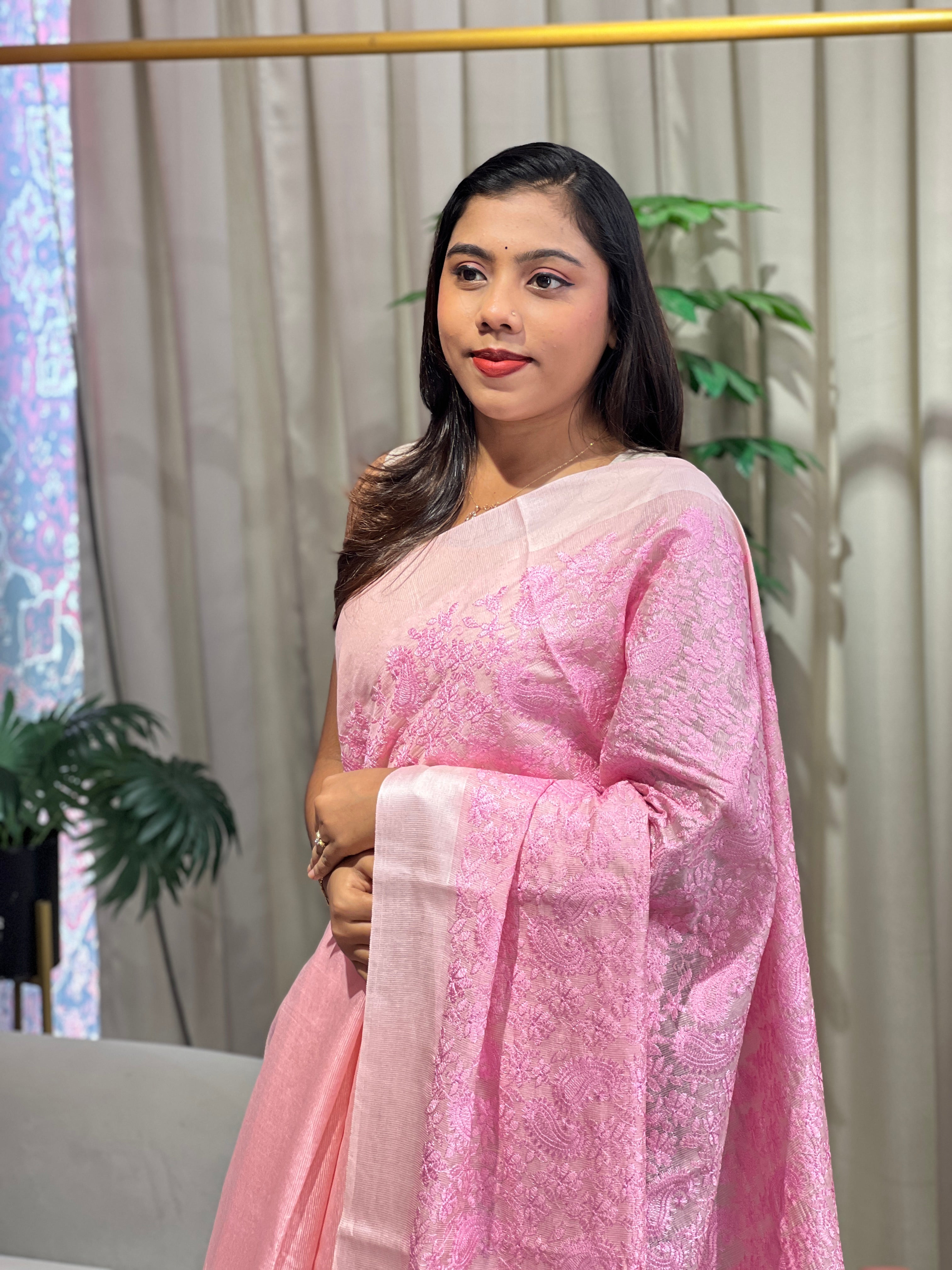 Paisley Embroidered Noil Tussar Saree | HS1409