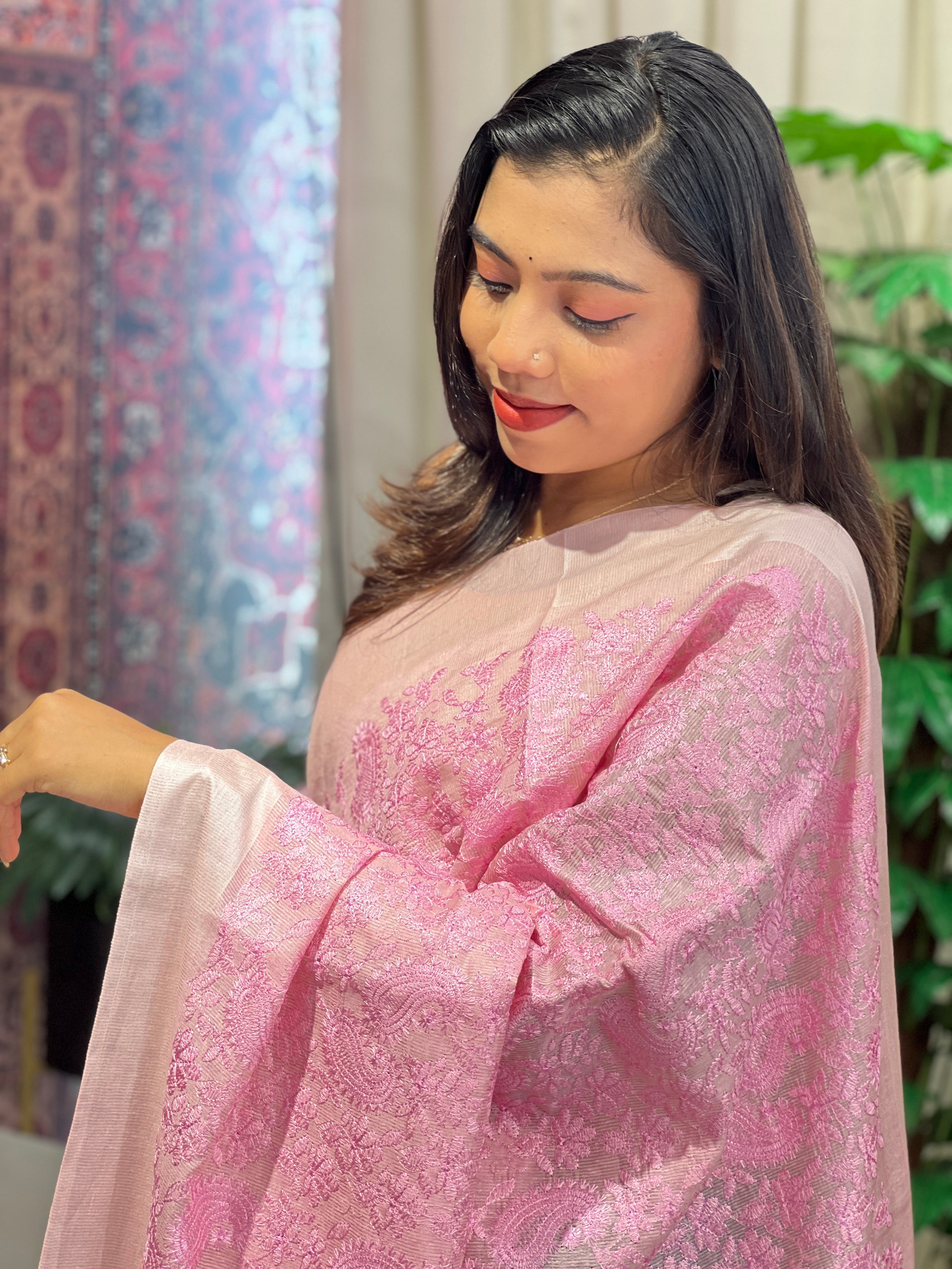 Paisley Embroidered Noil Tussar Saree | HS1409