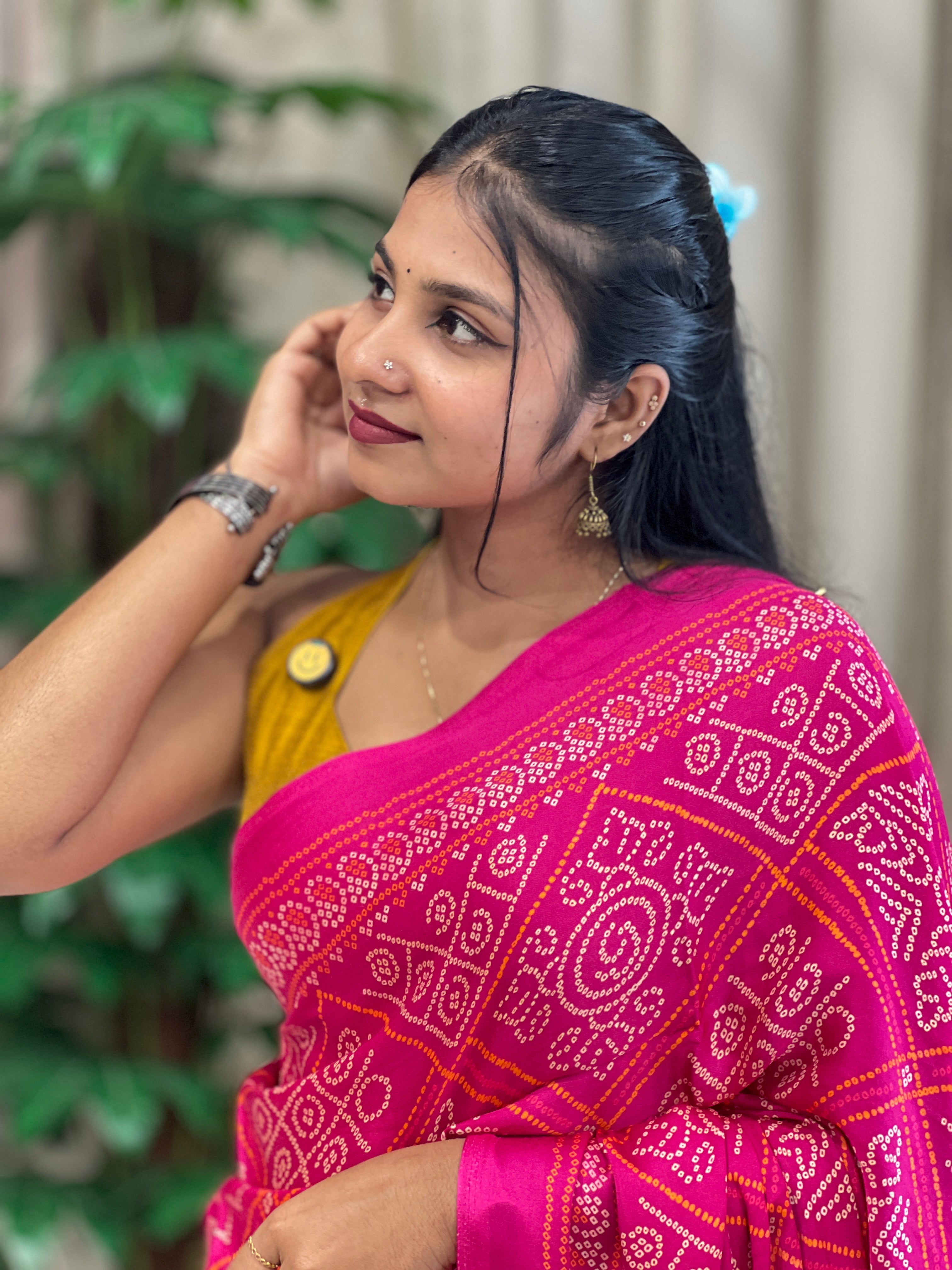 Bandhani Printed Semi Modal Saree | SSN459