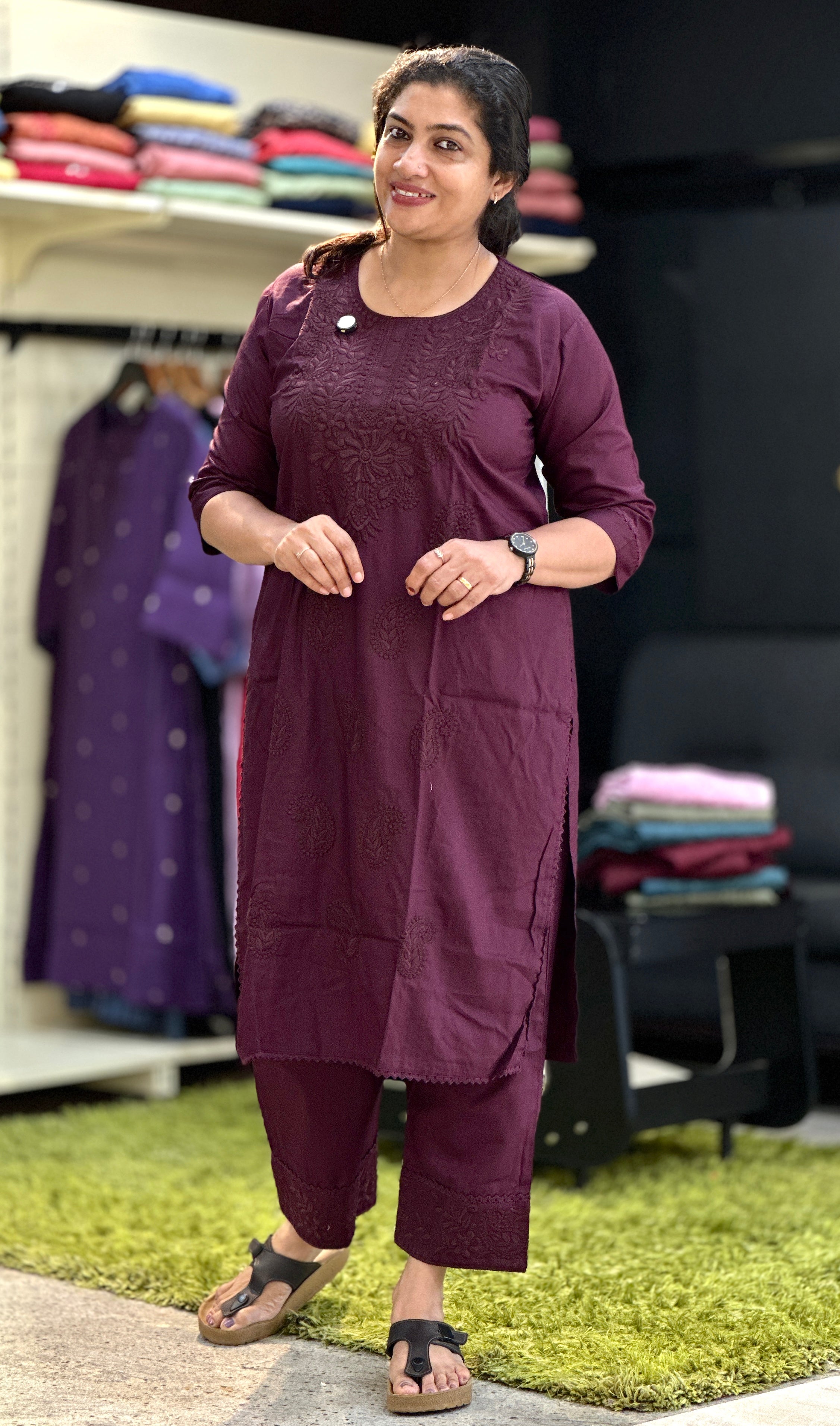 Computerized Lucknowi Embroidery Detailed Cotton Kurta Set | YV126