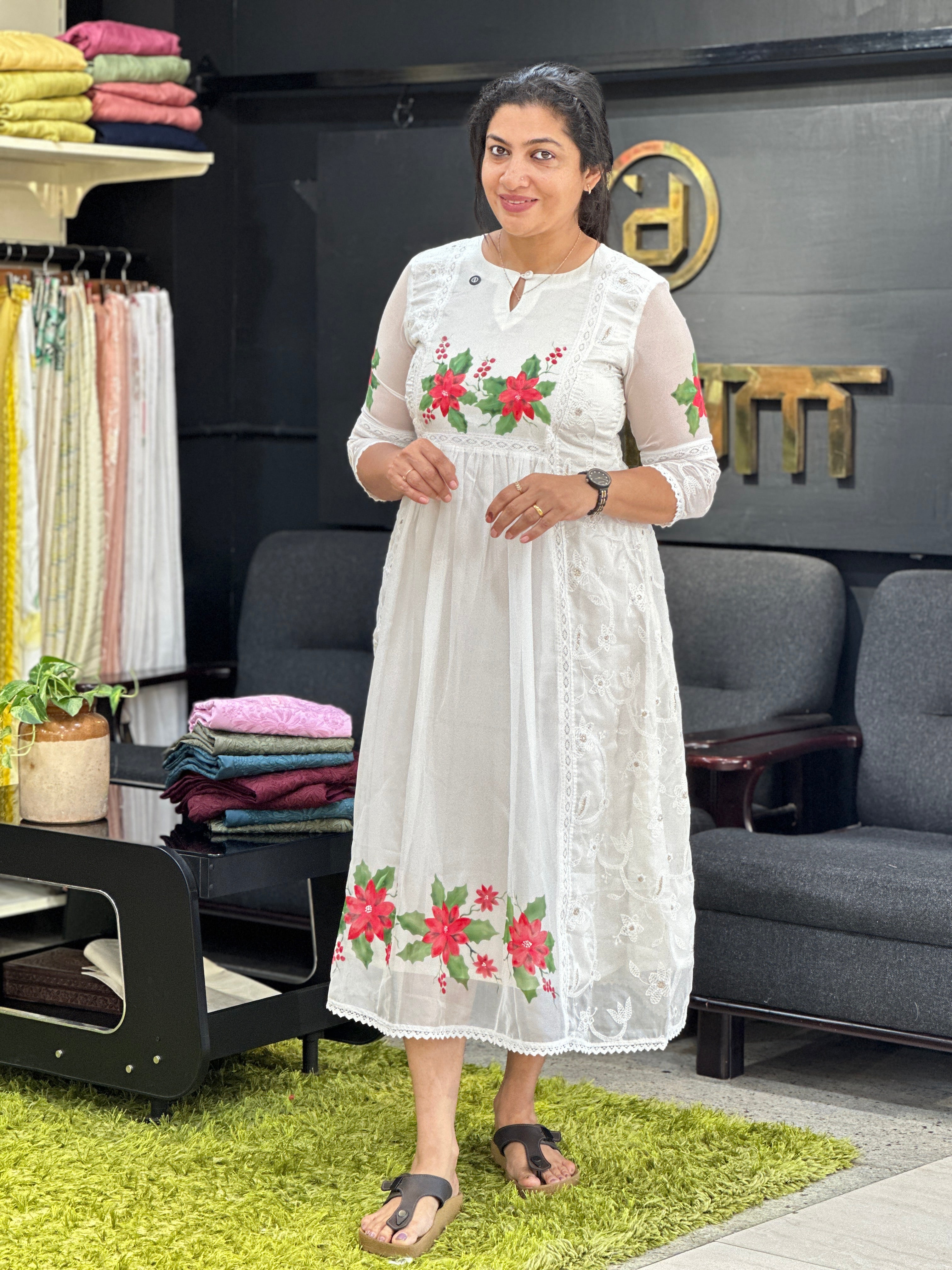 Floral Printed Organza Kurta Material | JSC552