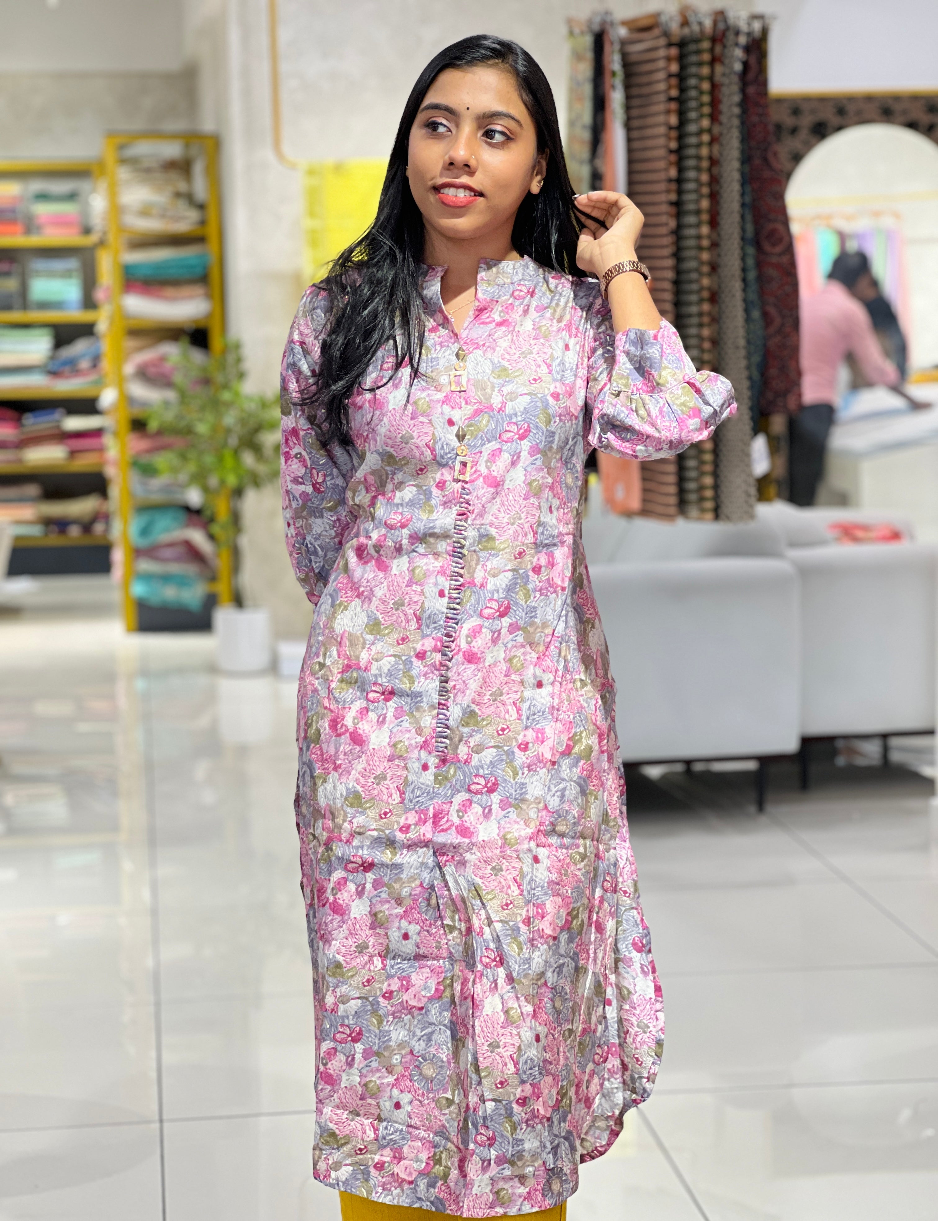 Floral Printed Muslin Finish Kurta | AFD110
