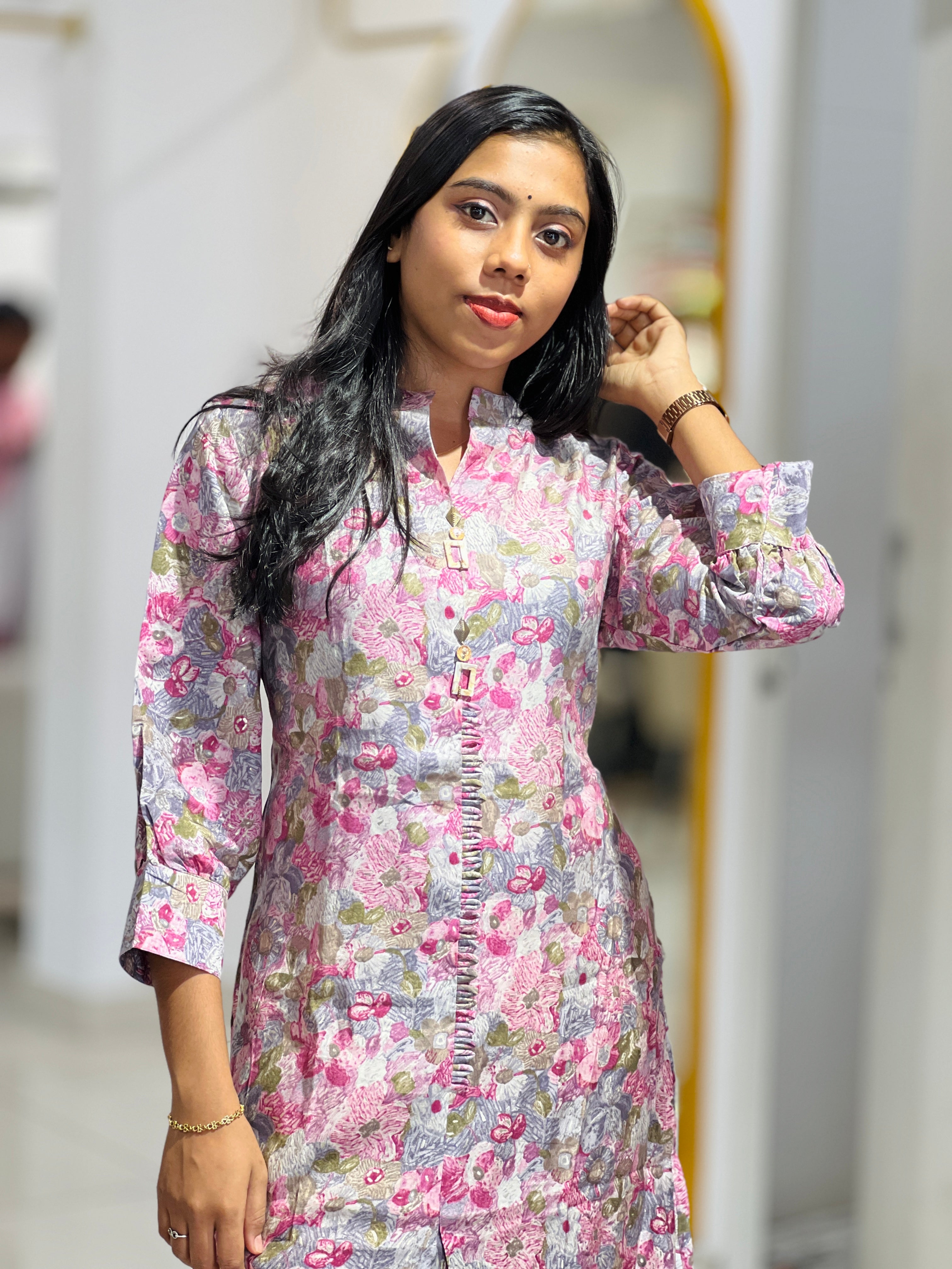 Floral Printed Muslin Finish Kurta | AFD110