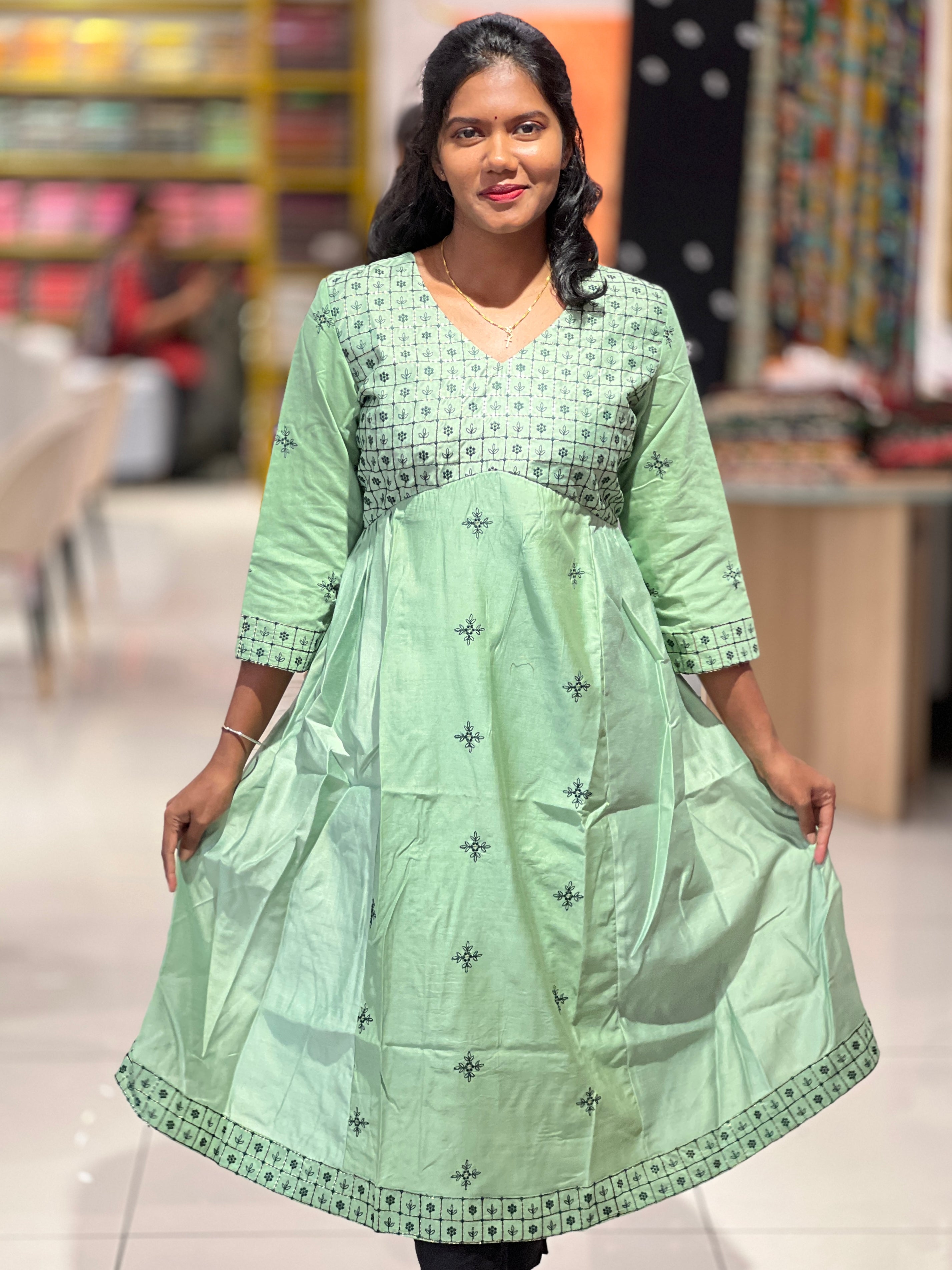 Embroidery Detailed Semi Silk Kurta | DNT505