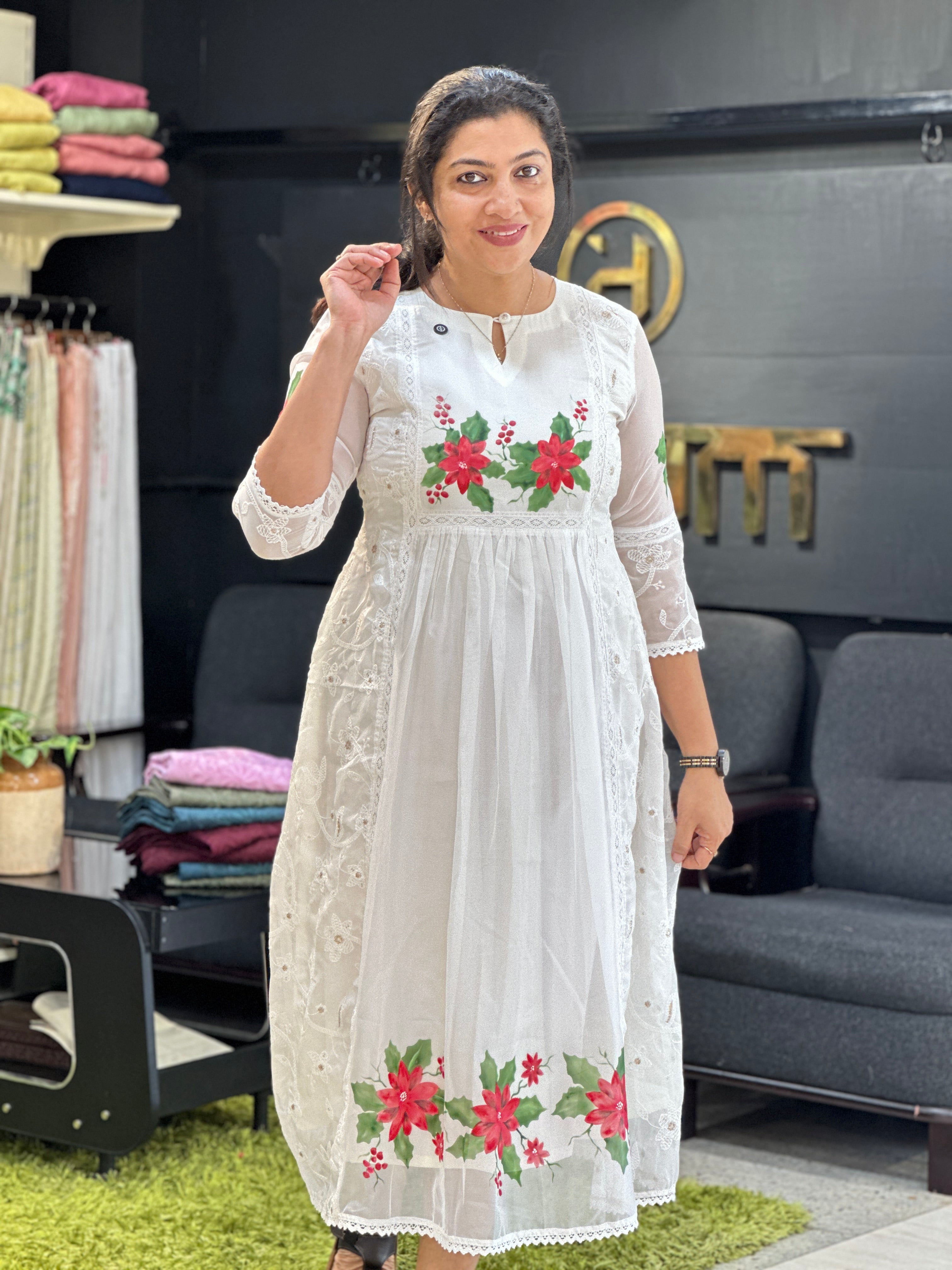 Floral Printed Organza Kurta Material | JSC552