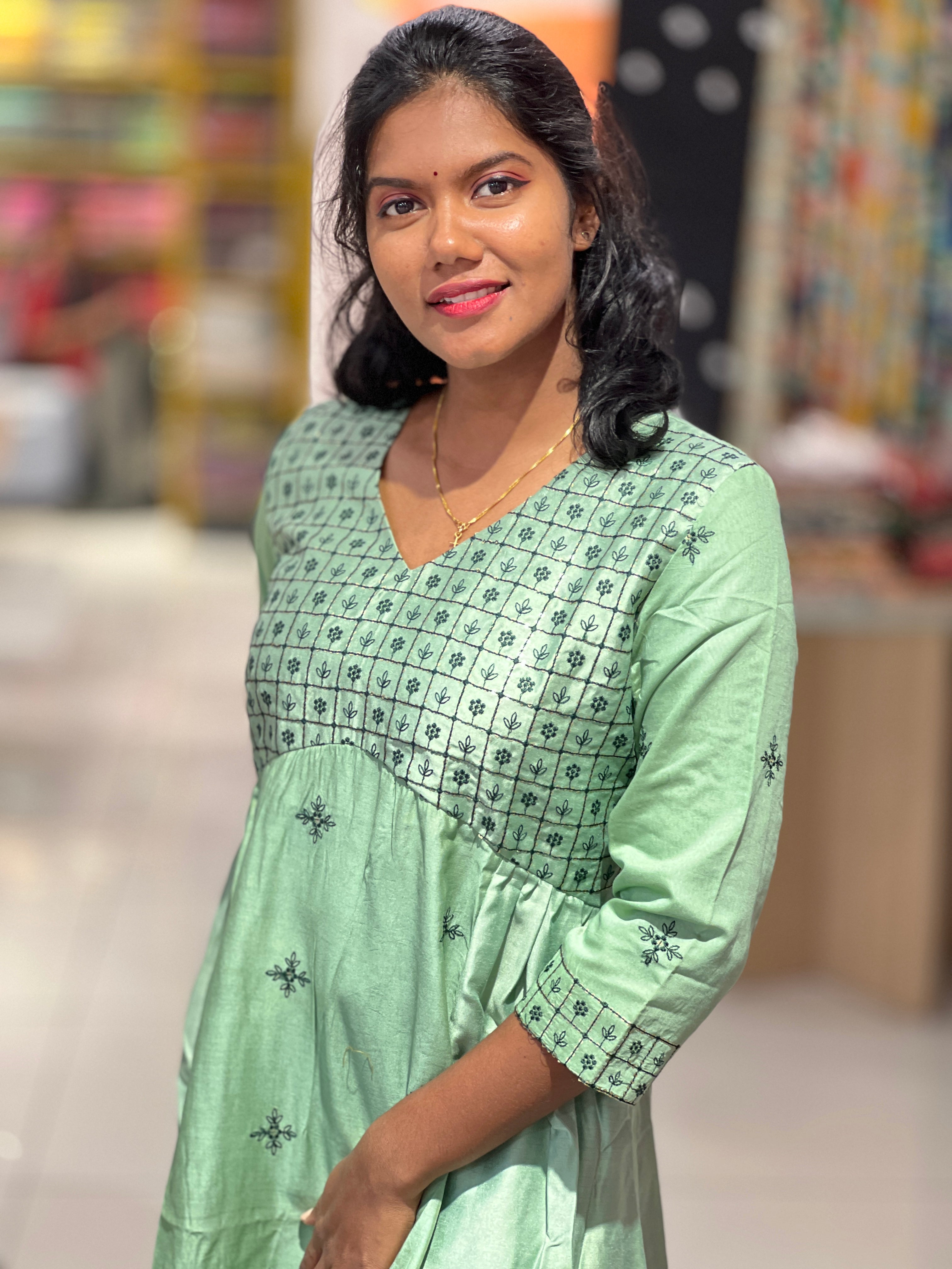 Embroidery Detailed Semi Silk Kurta | DNT505