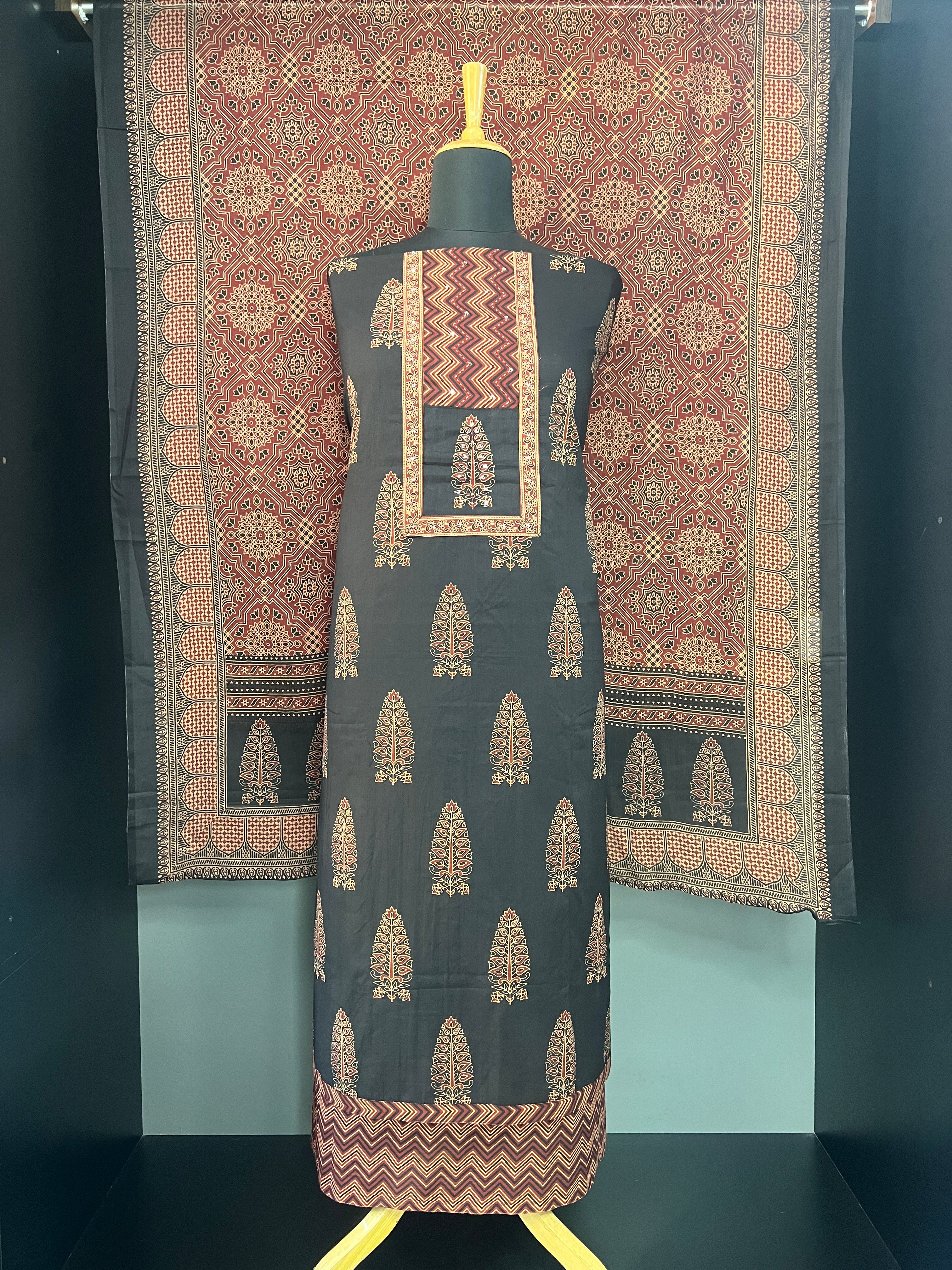 Ajrakh Inspired Print Cotton Salwar Set | JRC120