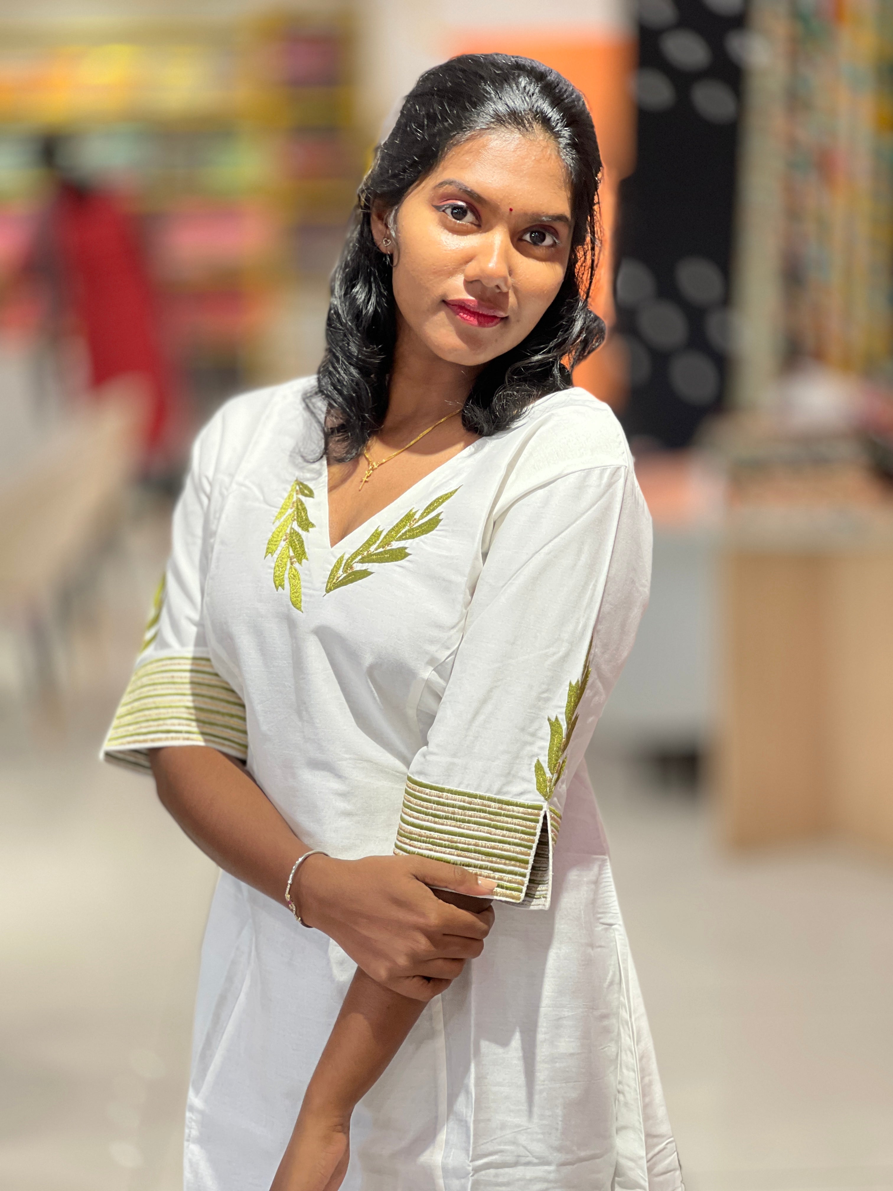 Machine Embroidered Slub Cotton Kurta | DNT509