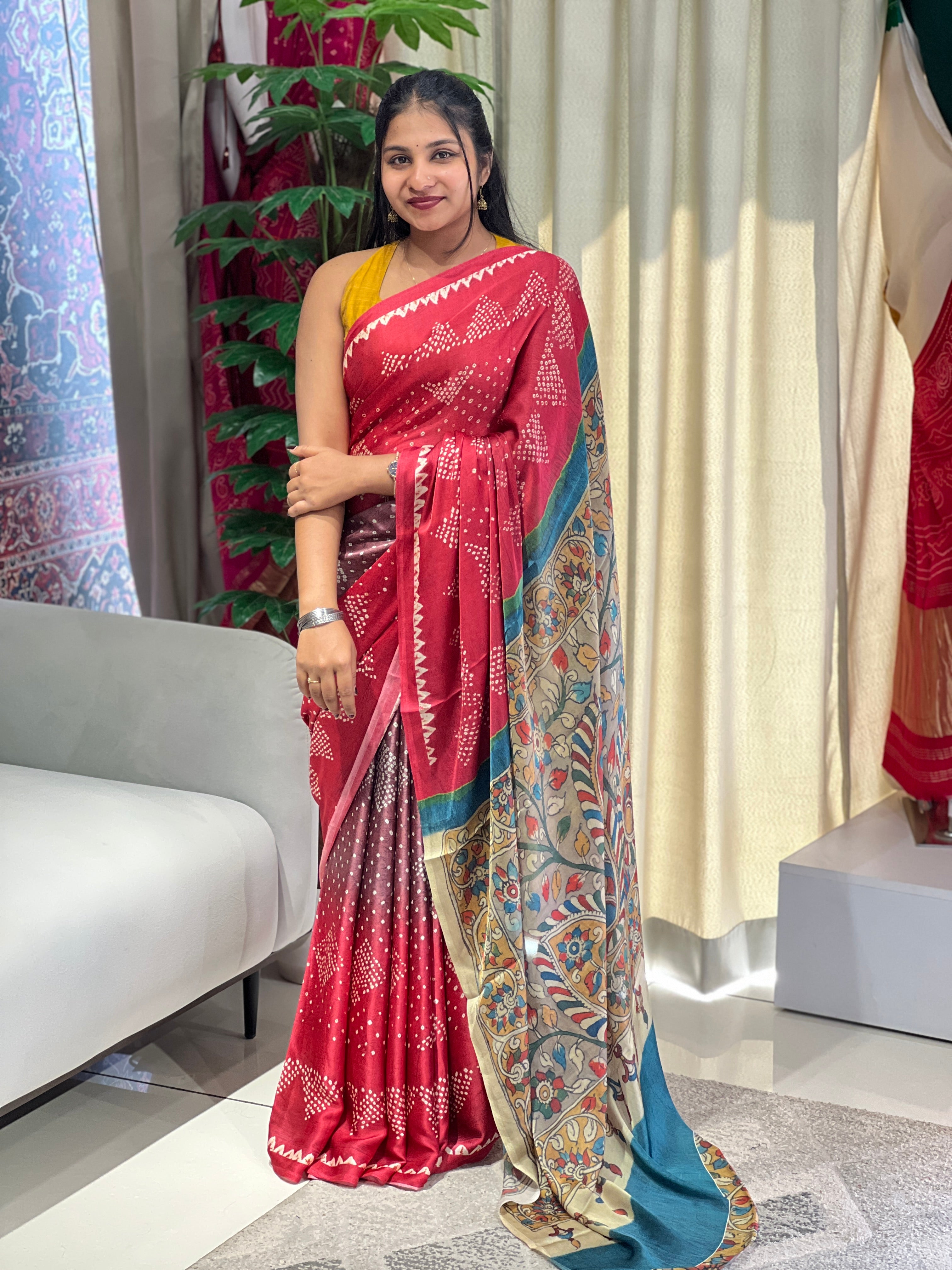 Bandhani Print Patterned Semi Modal Saree | SSN456