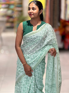 Stripe With Floral Jaal Print Detailed Cotton Saree | VDA208