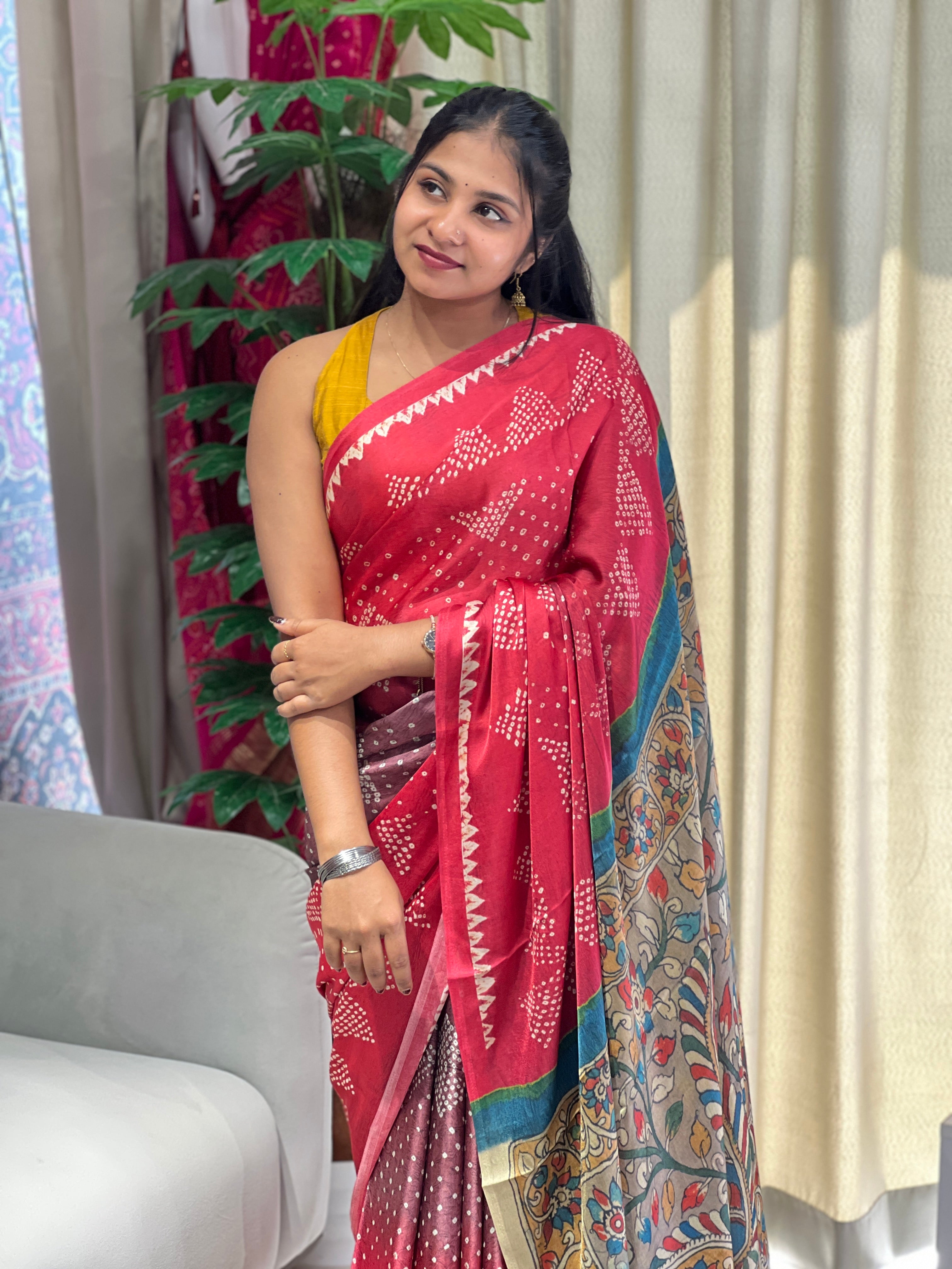 Bandhani Print Patterned Semi Modal Saree | SSN456