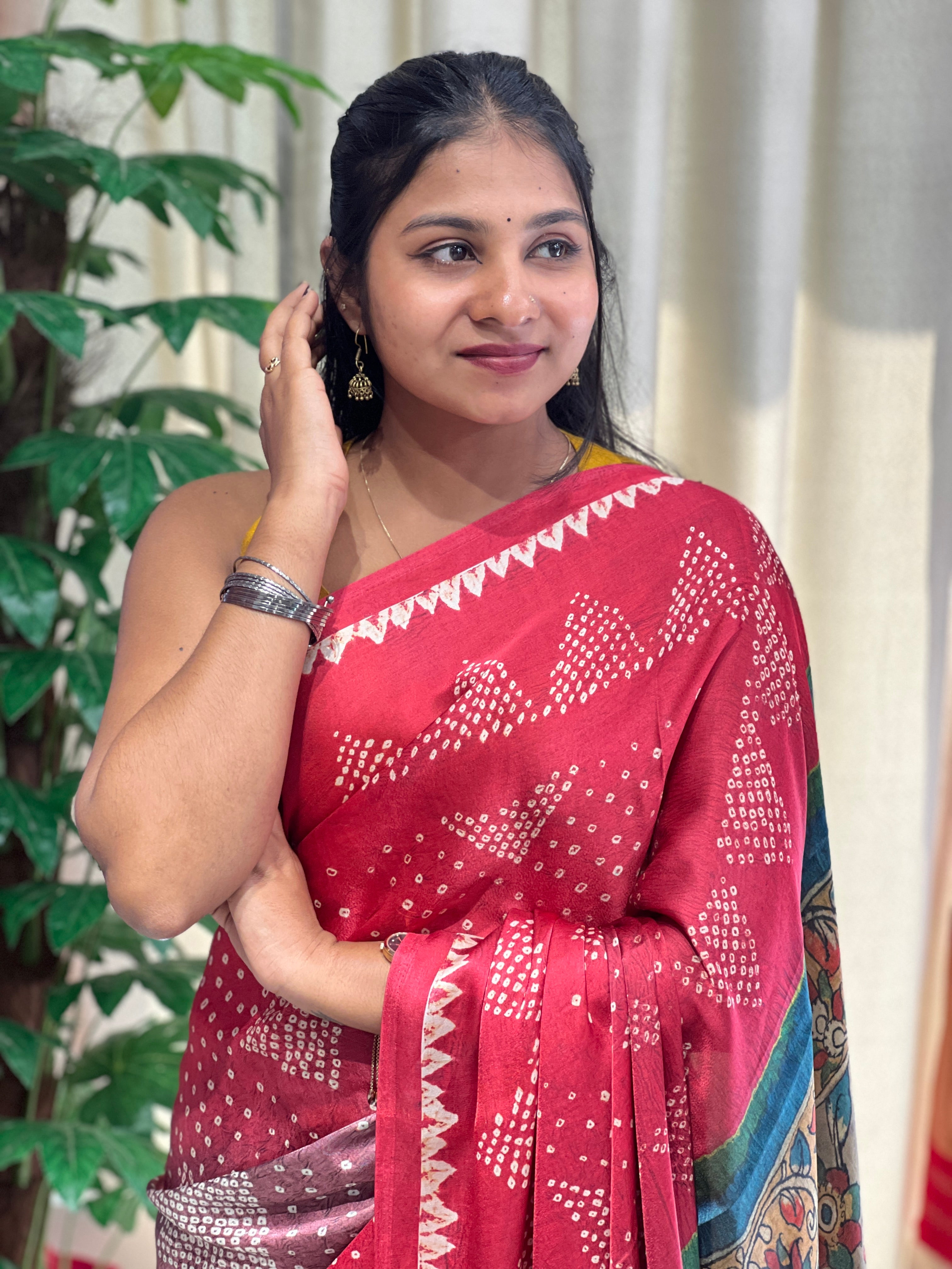 Bandhani Print Patterned Semi Modal Saree | SSN456