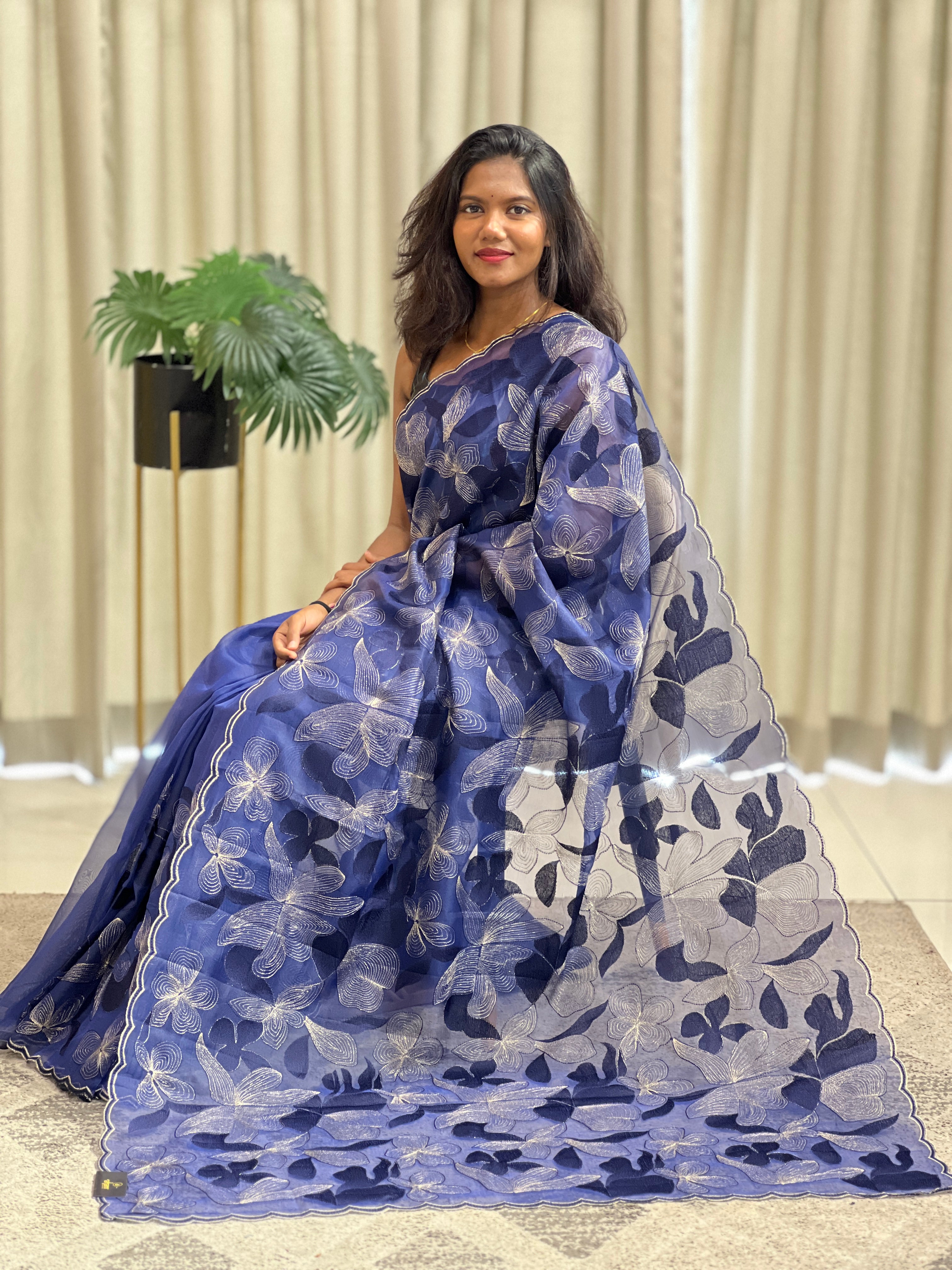 Floral Embroidered Organza Saree | ZSS142