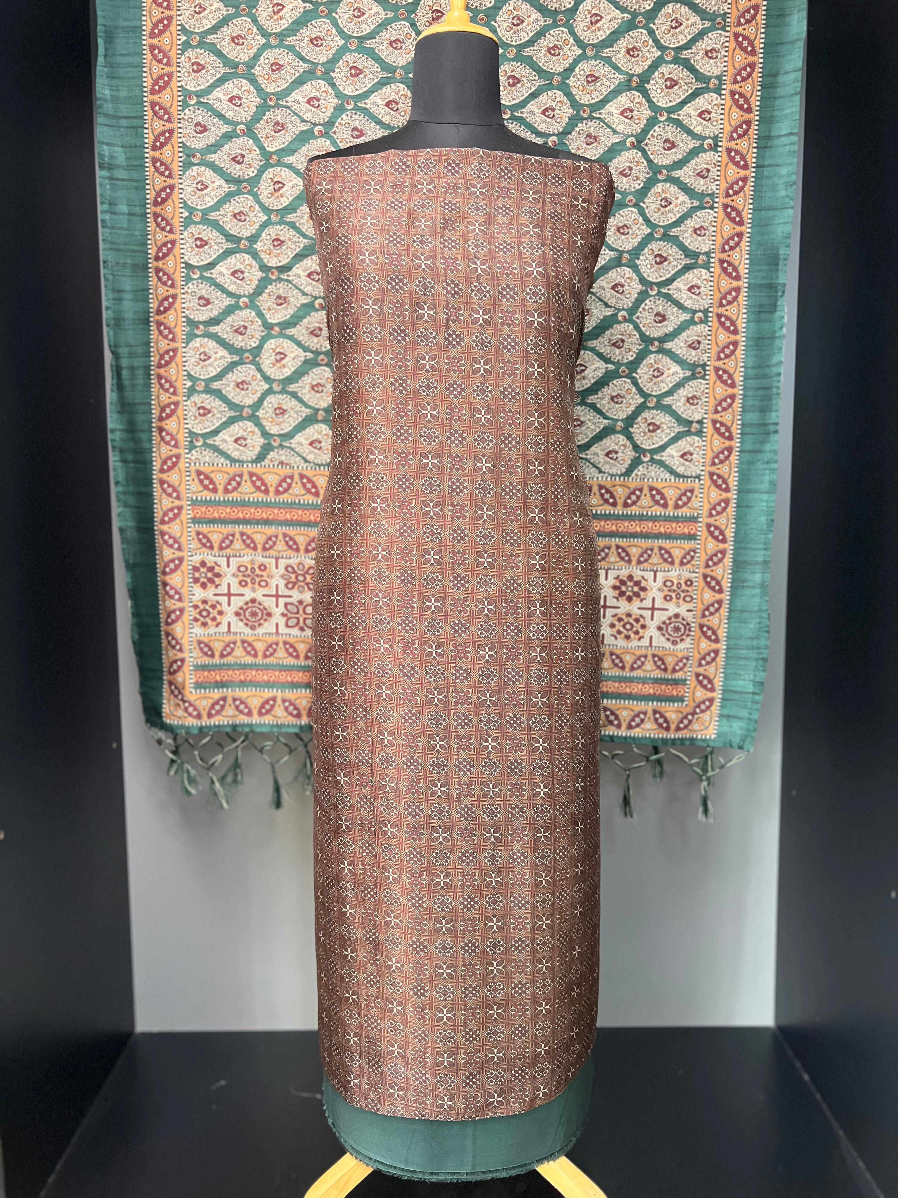 Geometric Printed Semi Tussar Salwar Set | SP226