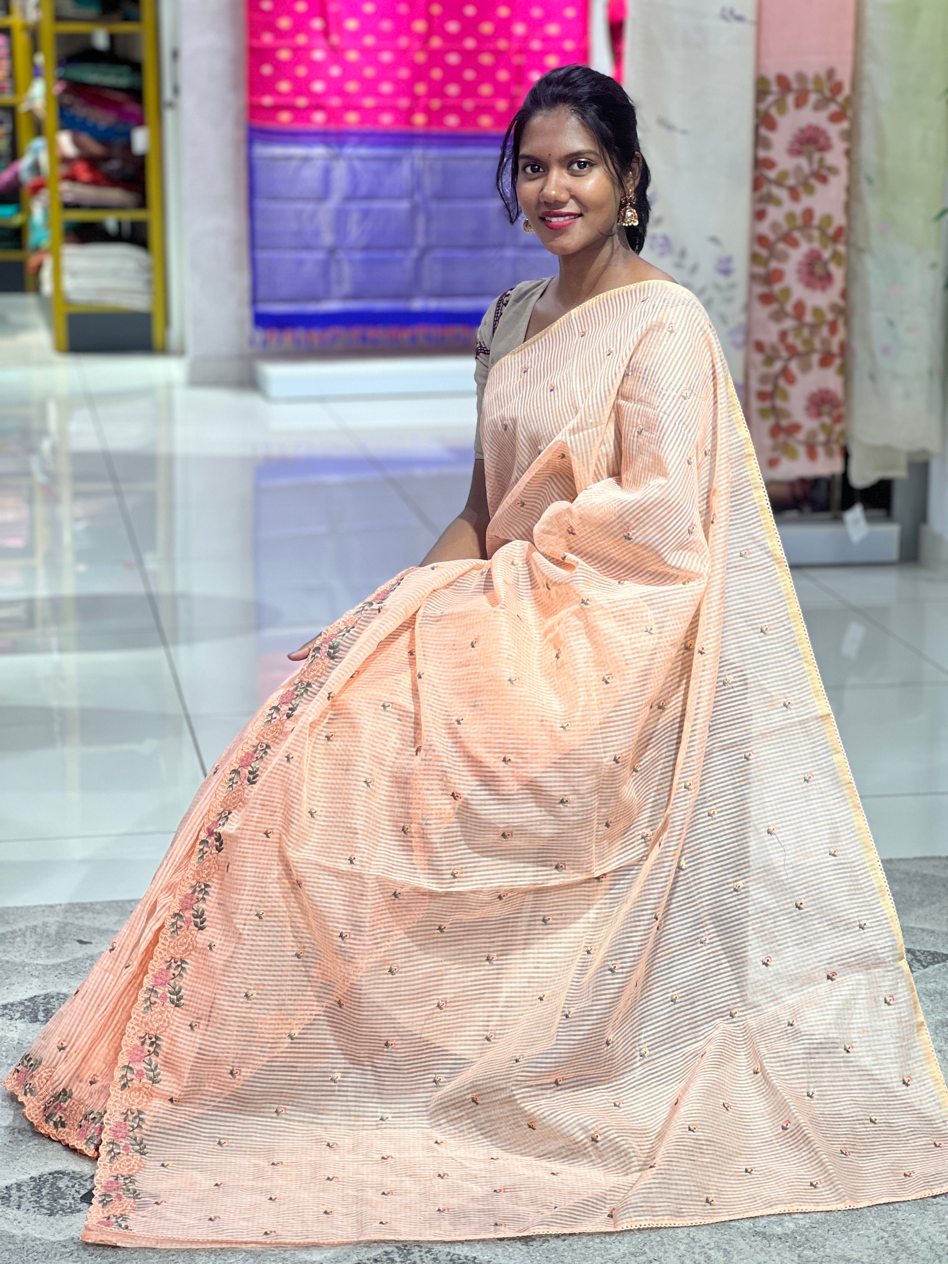 Embroidered Manipuri Check Organza Saree | RP730
