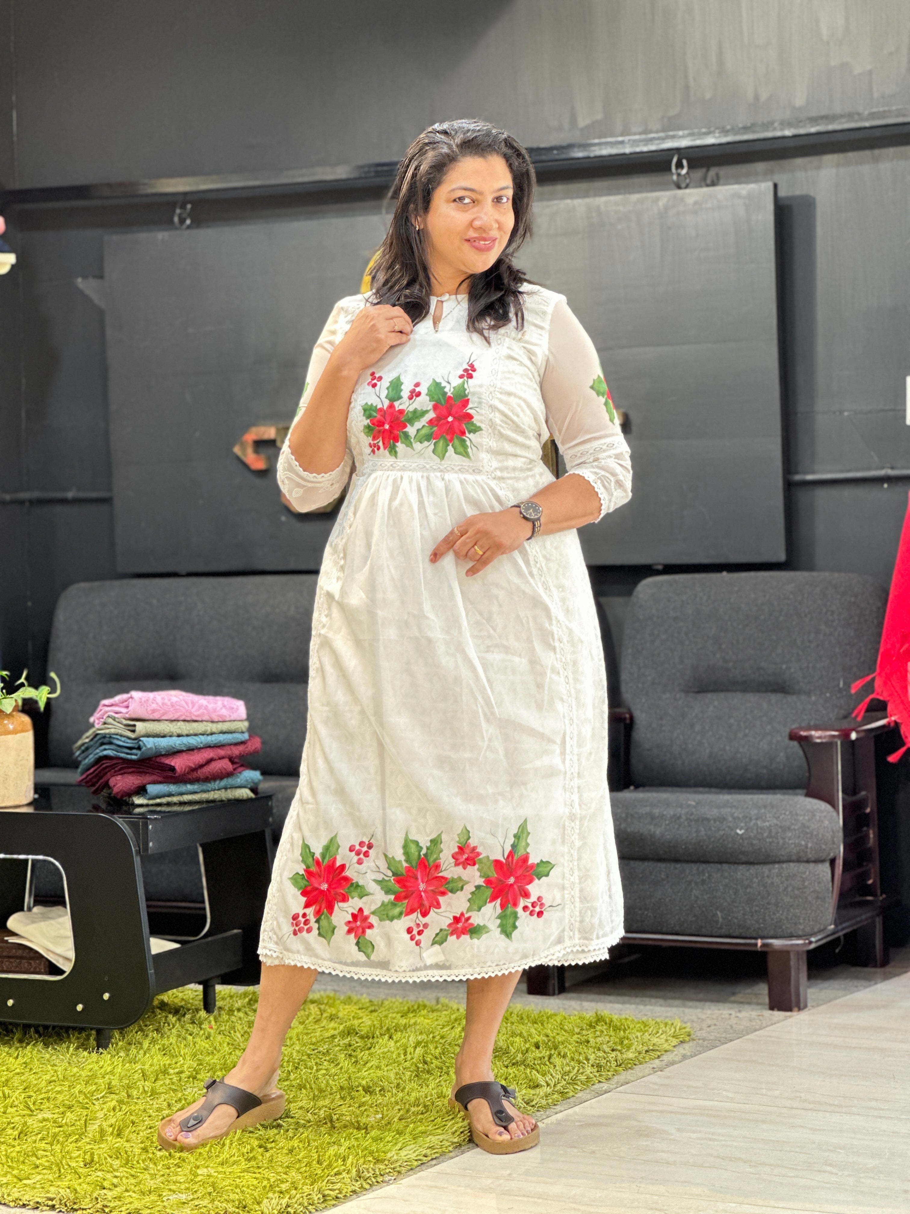 Floral Printed Organza Kurta Material | JSC551
