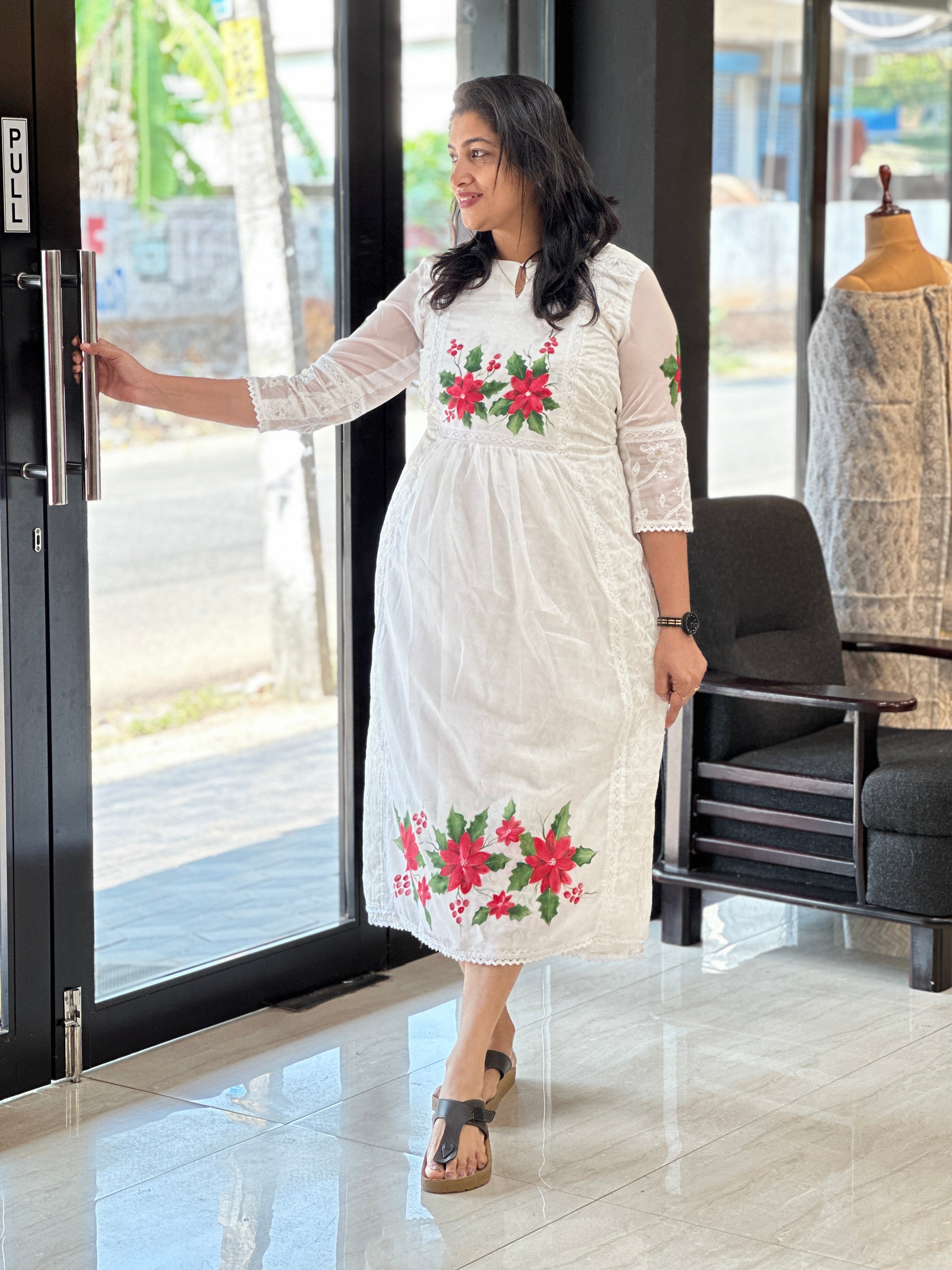 Floral Printed Organza Kurta Material | JSC551