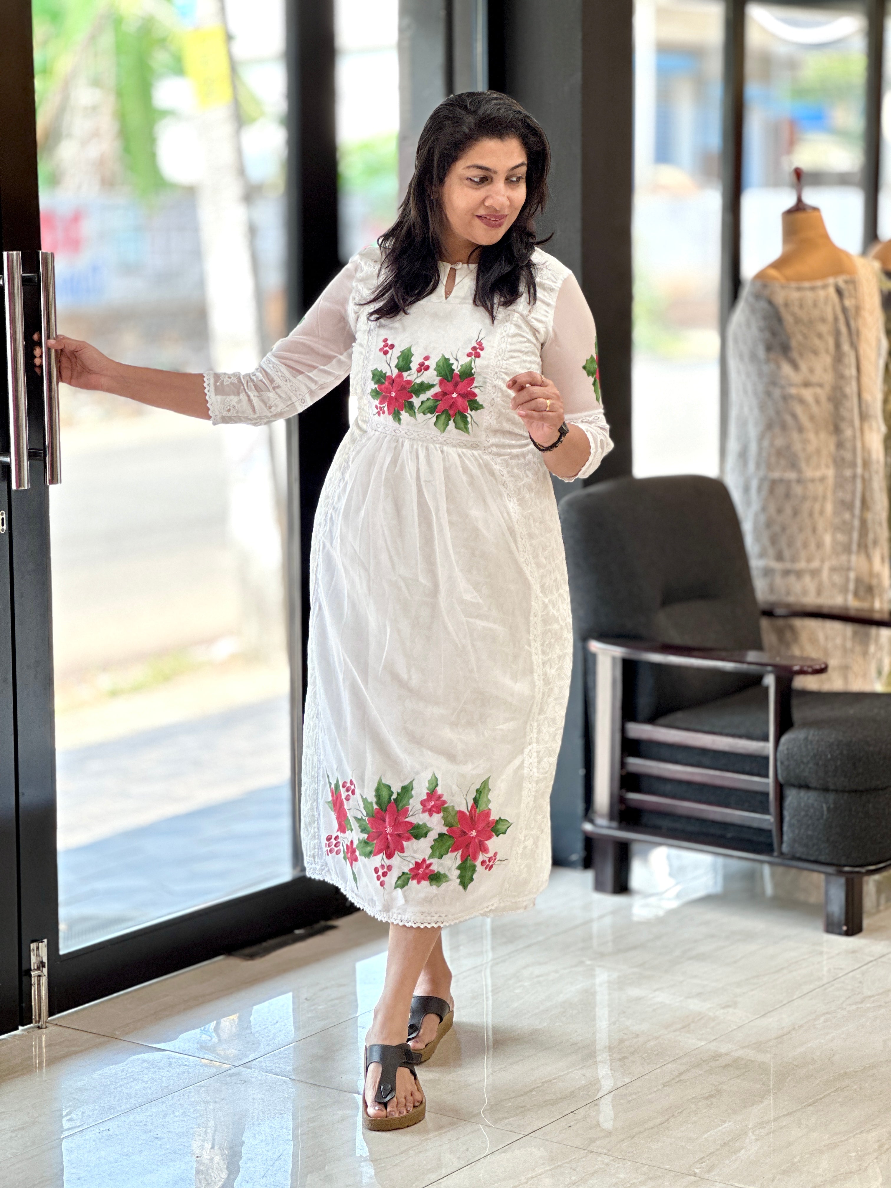 Floral Printed Organza Kurta Material | JSC551