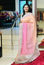Embroidery Border Crush Tissue Organza Saree | SMC129