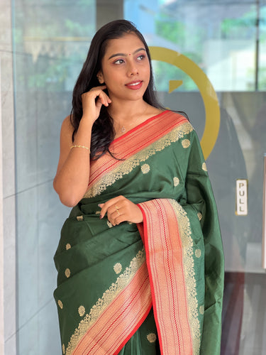 Light Golden Zari Woven Traditional Patterned Banarasi Silk Saree | NN314