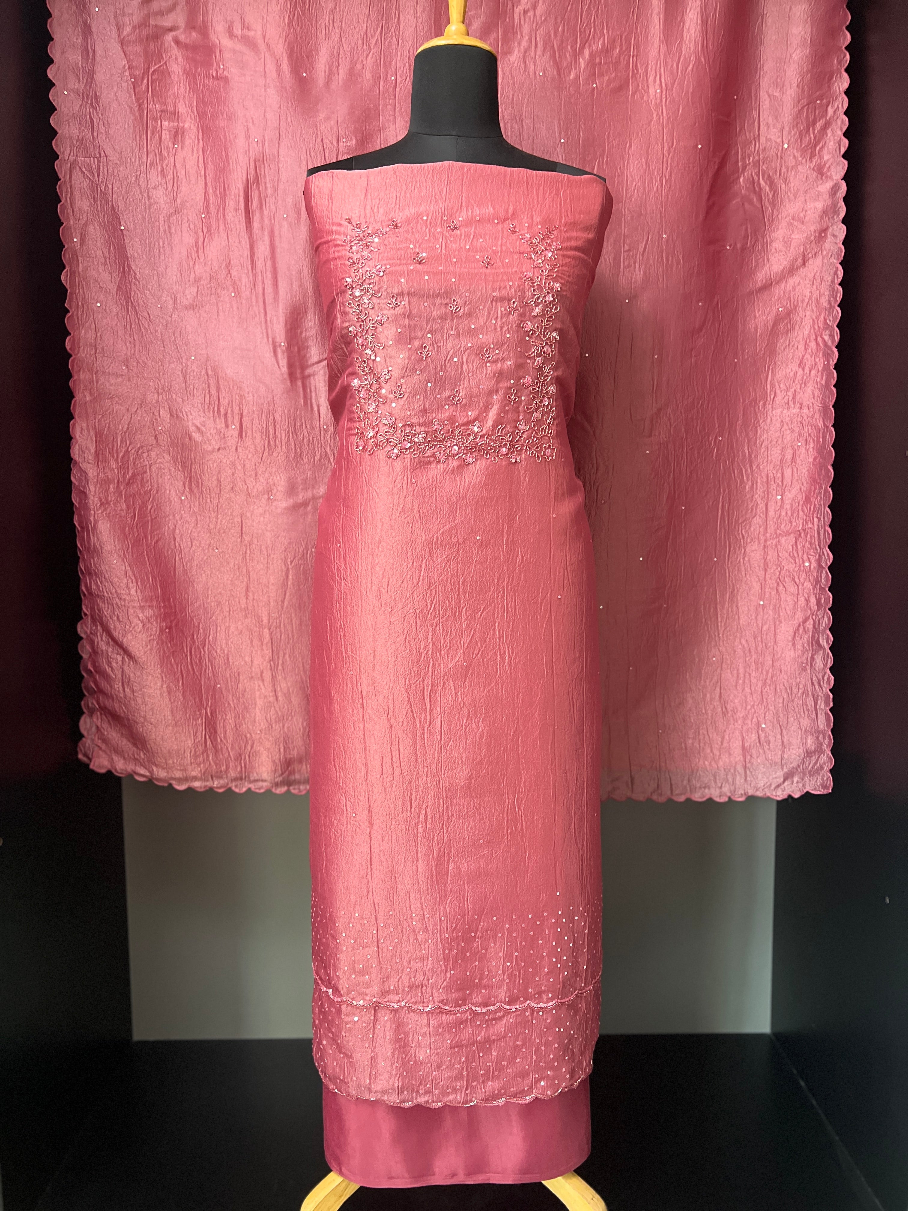 Yoke Hand Embroidery Crushed Organza Salwar Set | SBP598