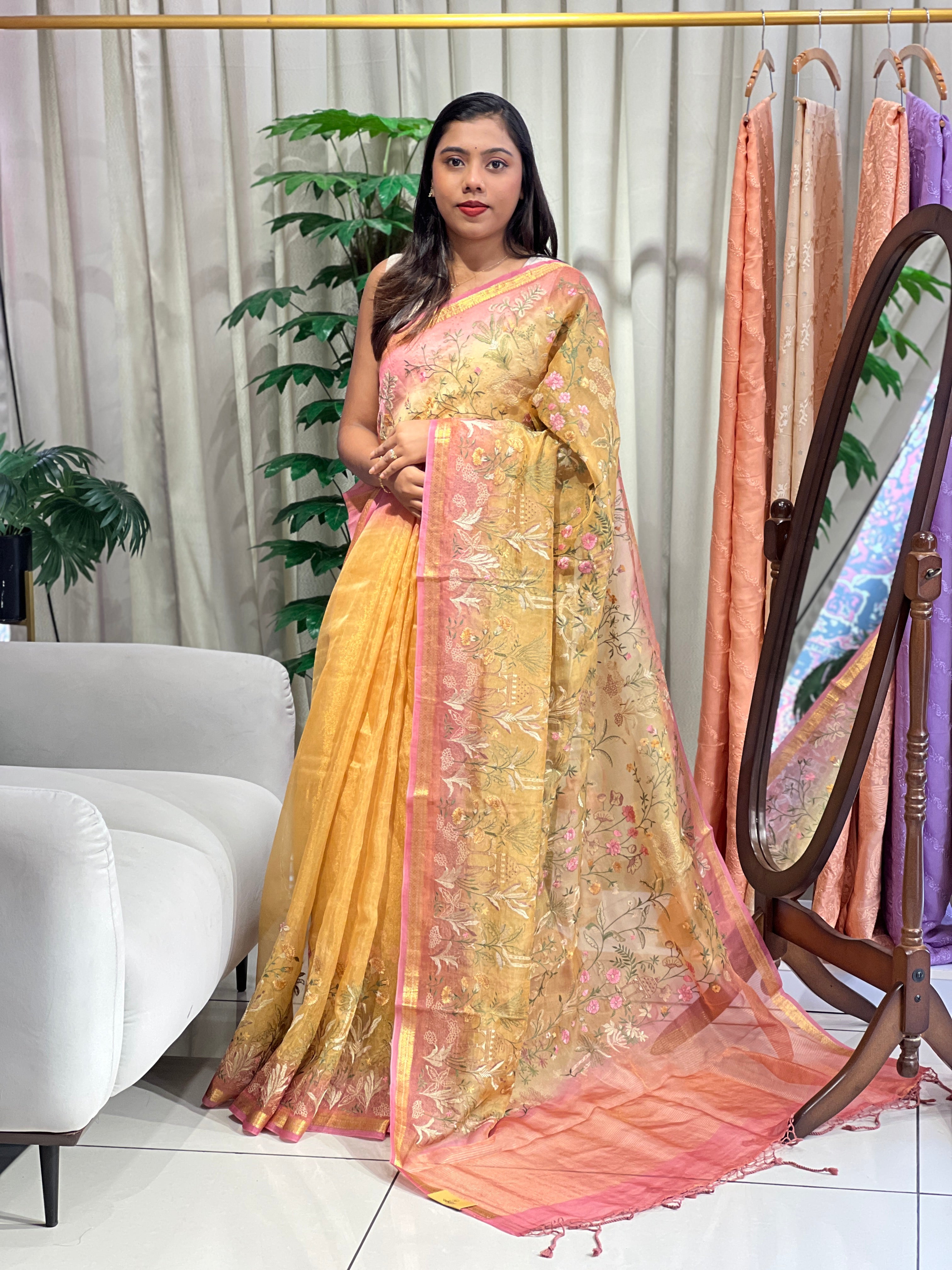 Computerized Embroidery Organza Saree | MM548