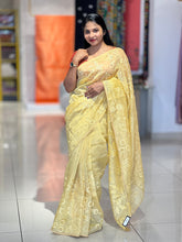 Floral & Leaf Machine Embroidery Shimmer Organza Saree | BLD1451