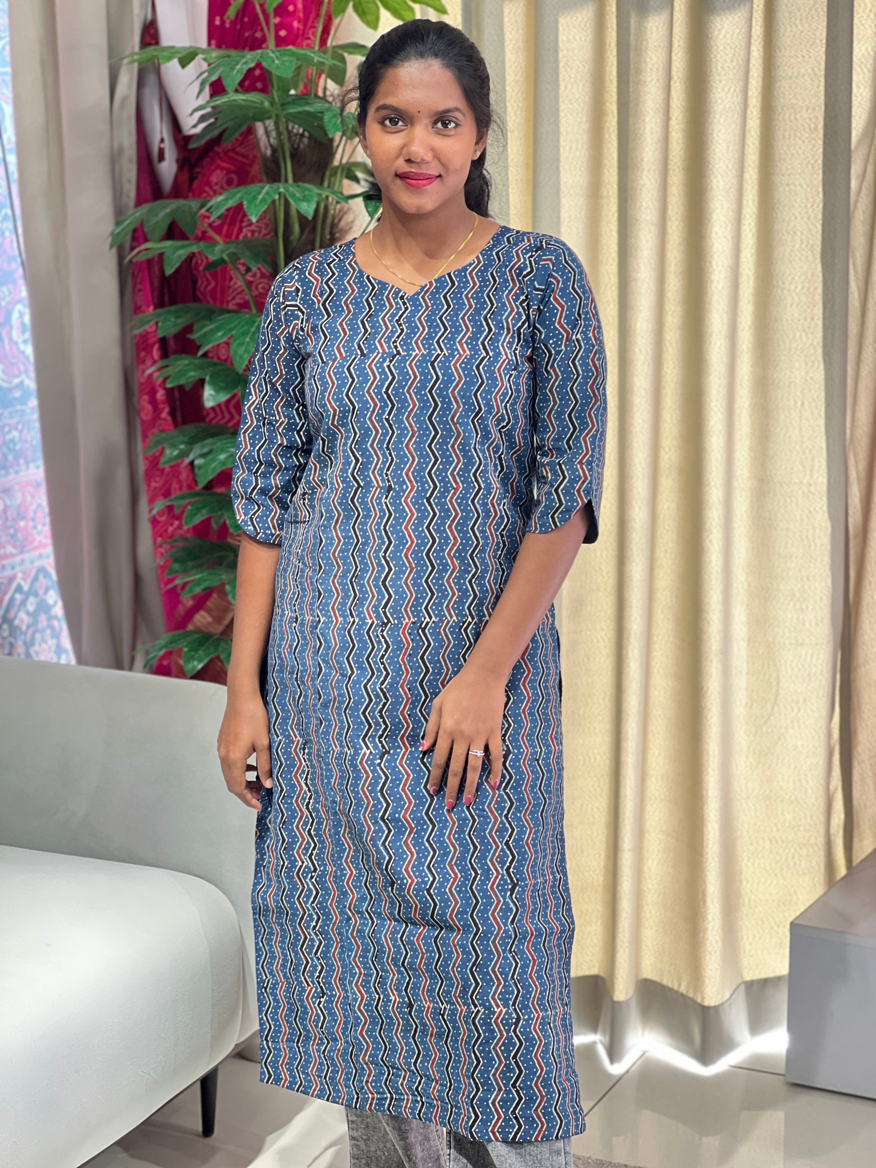 Ajrakh Printed Cotton Kurta | RMLA214