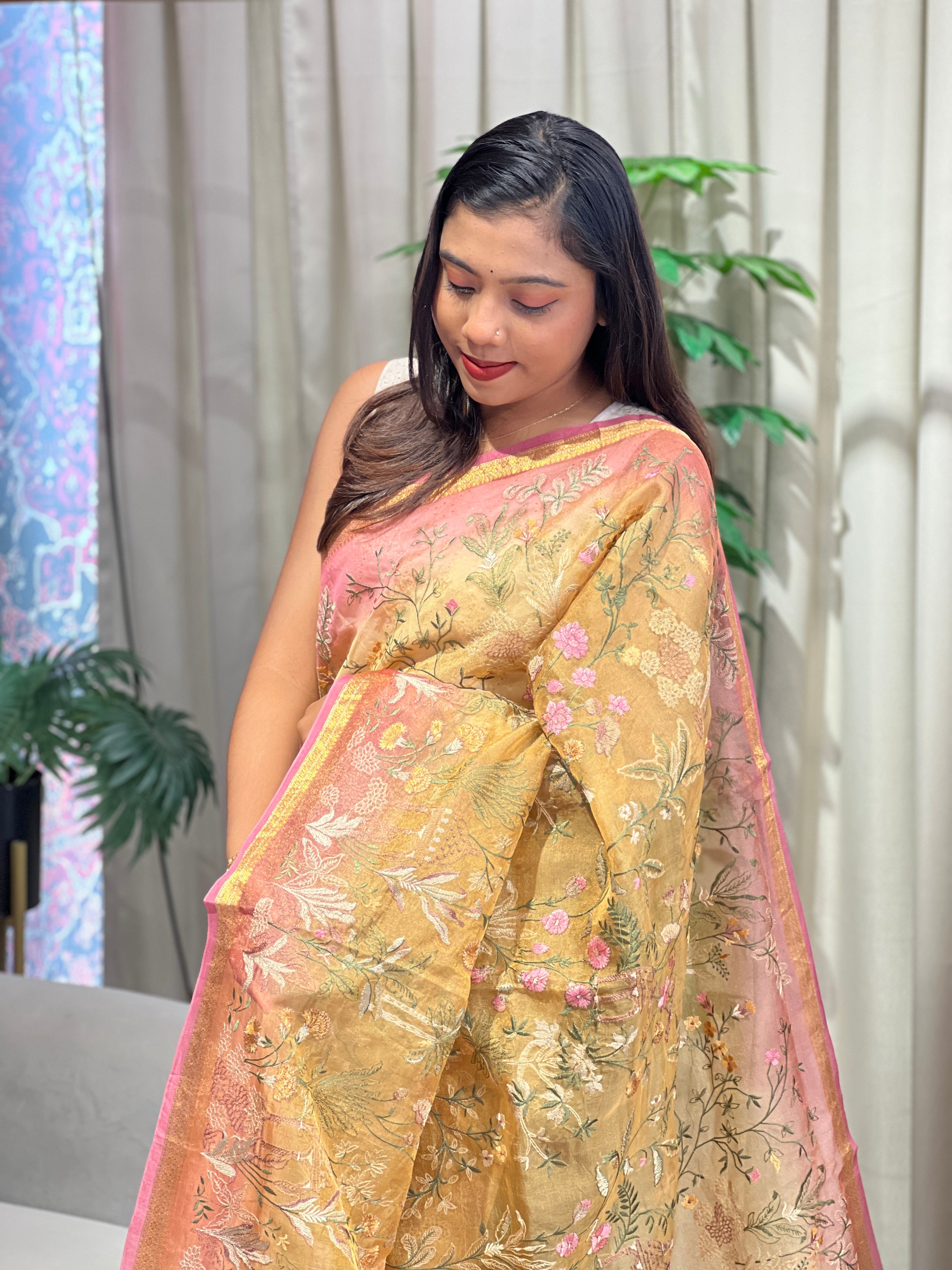 Computerized Embroidery Organza Saree | MM548