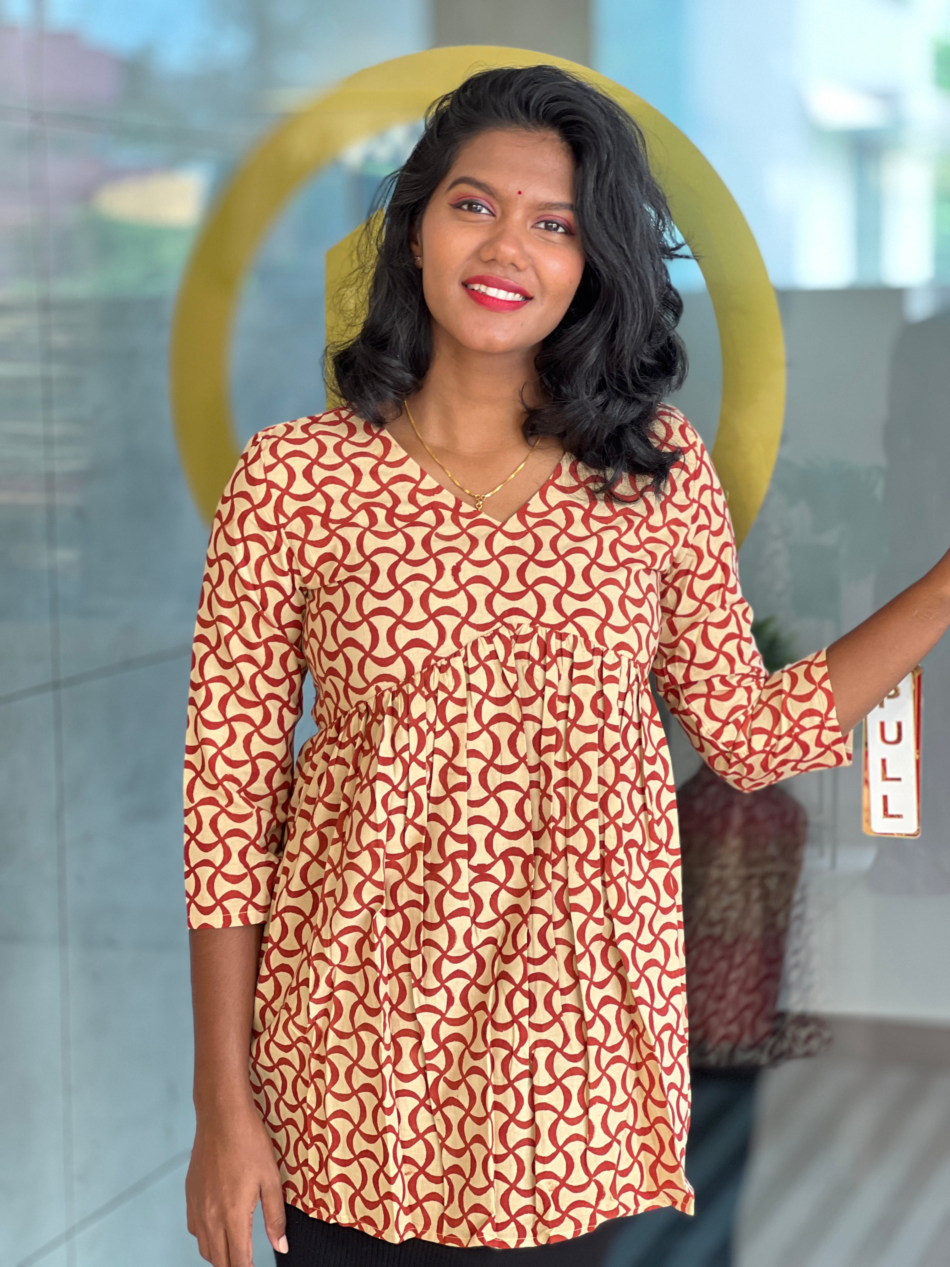 Print Detailed Cotton Short Kurta | DNT484
