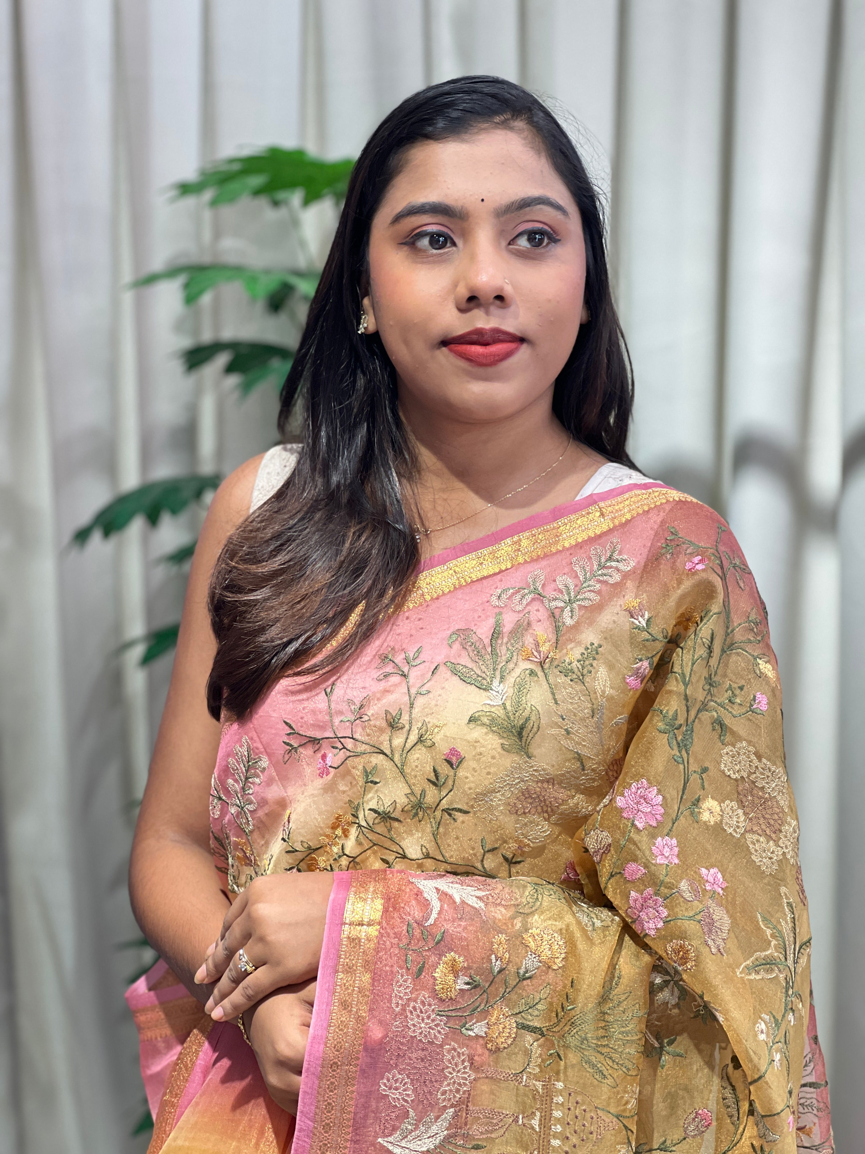 Computerized Embroidery Organza Saree | MM548