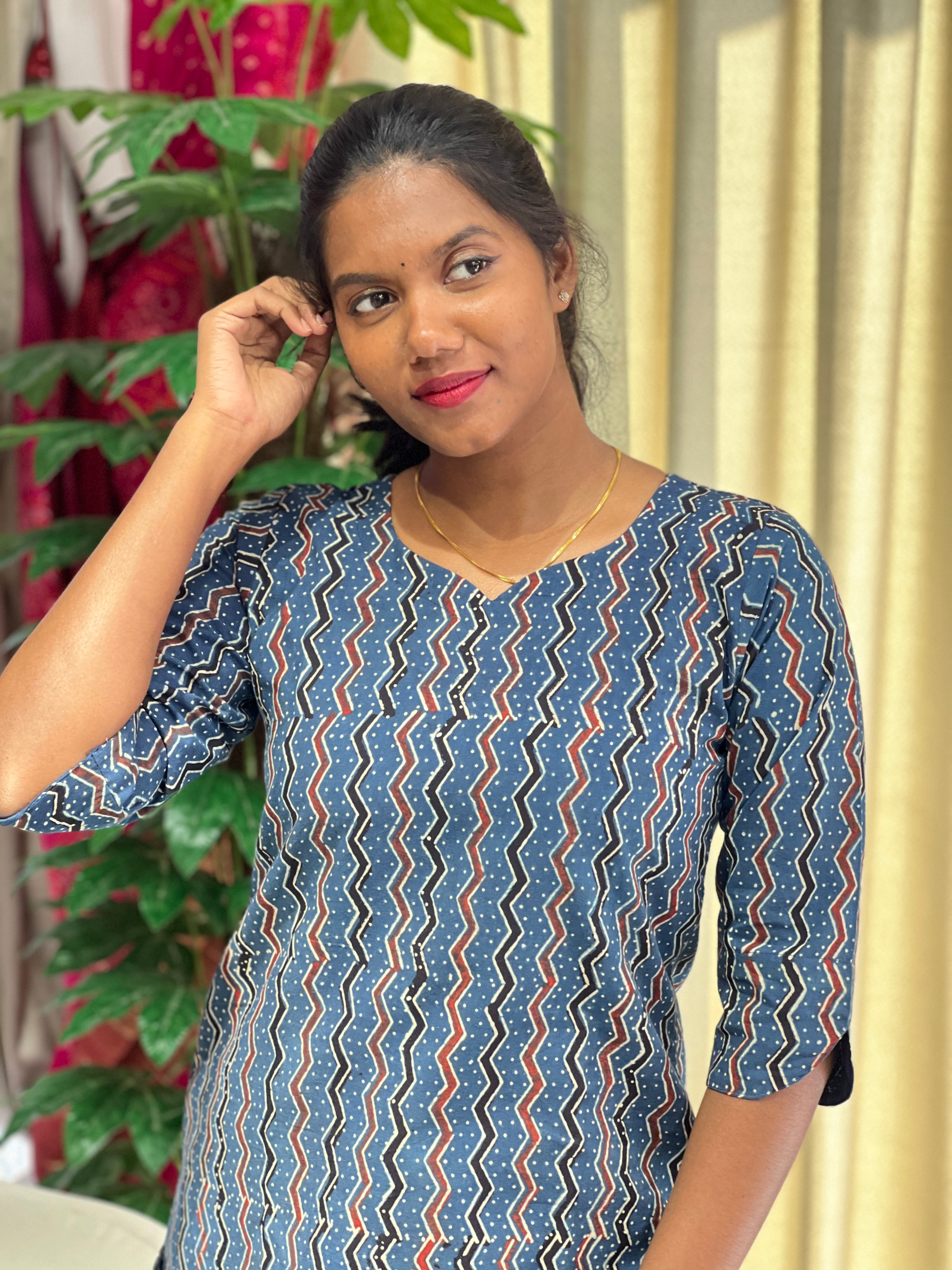Ajrakh Printed Cotton Kurta | RMLA214