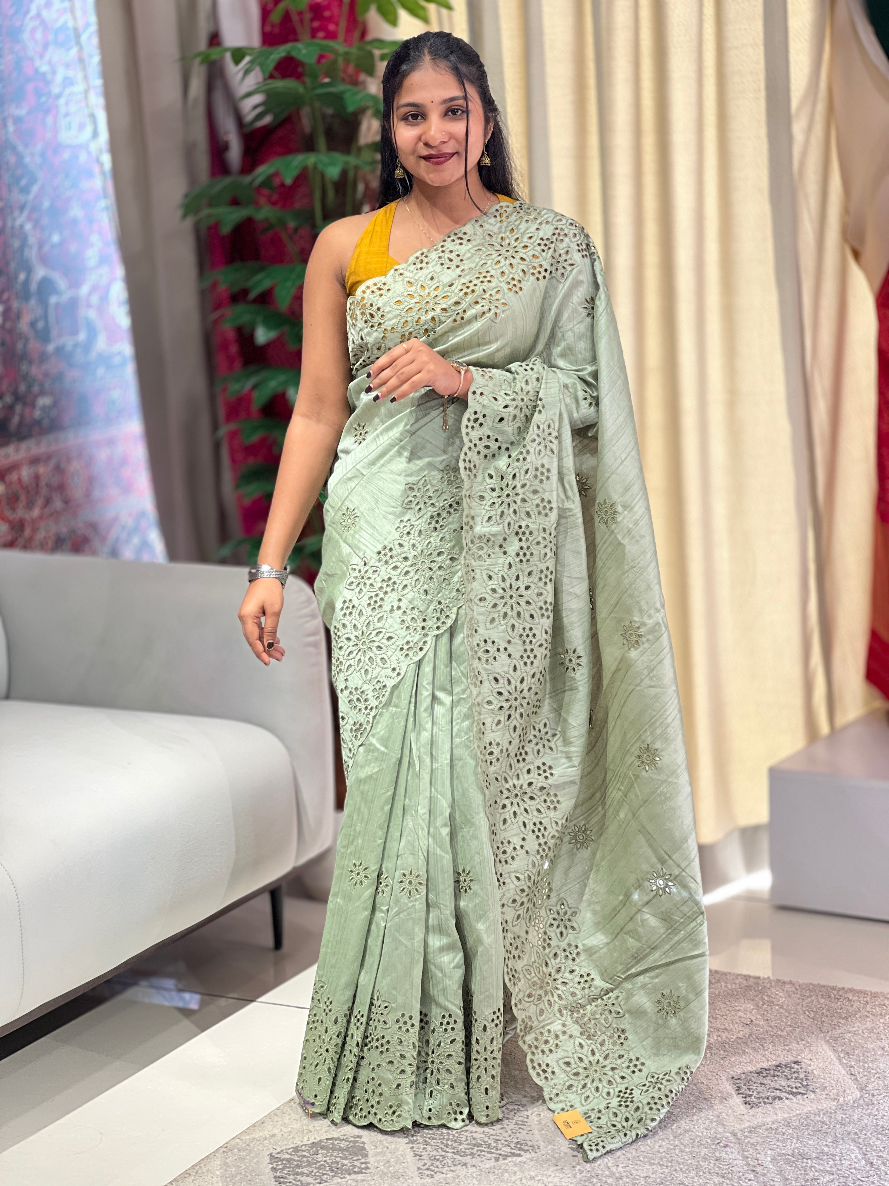 Floral Cutwork Detailed Semi Tussar Saree | RP782