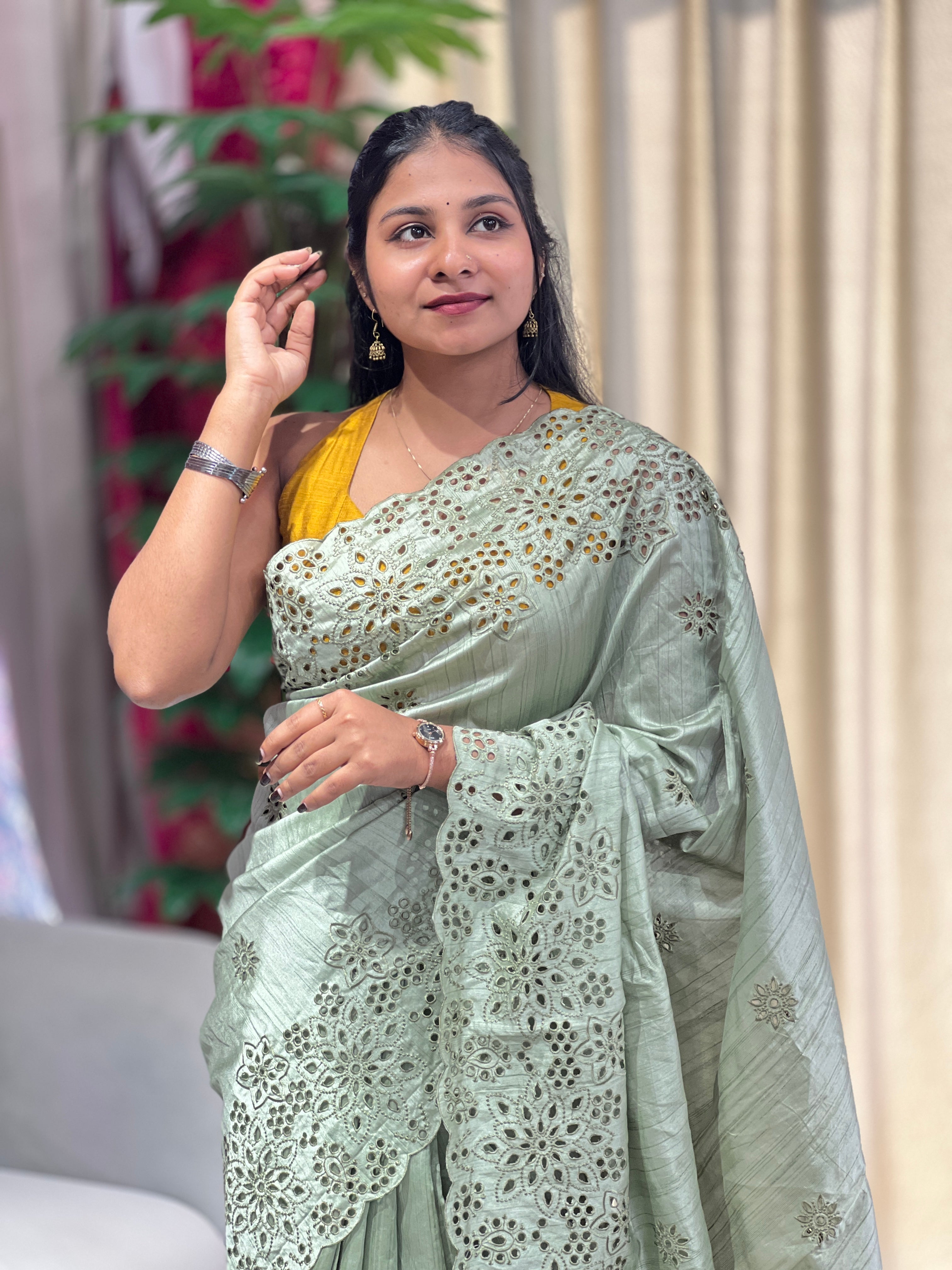 Floral Cutwork Detailed Semi Tussar Saree | RP782